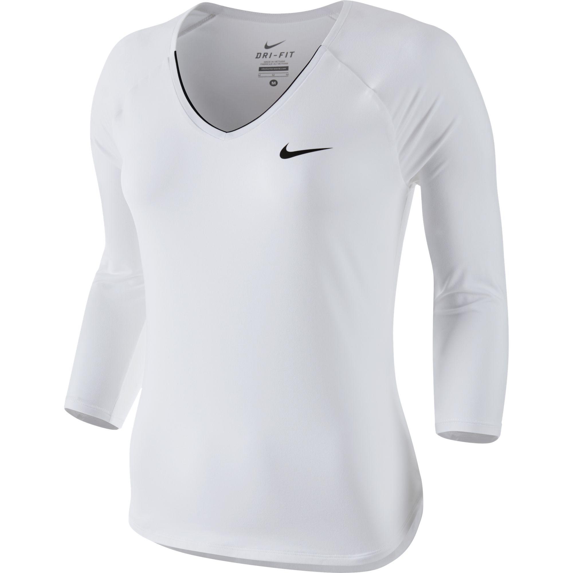 aanklager Huisje Dosering Nike Womens Pure Long-Sleeve 'V' Top - White/Black - Tennisnuts.com