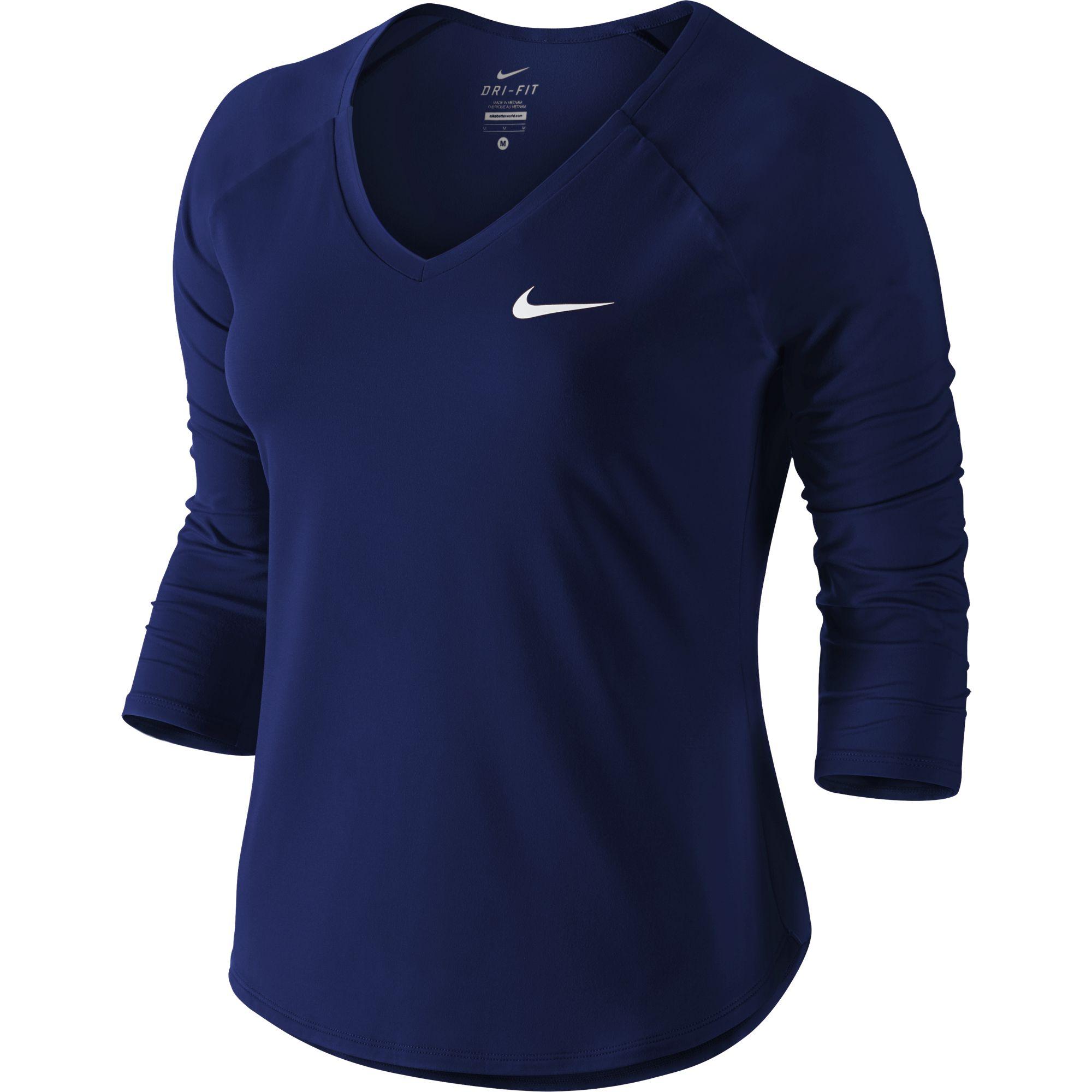 Nike Womens Pure Long-Sleeve 'V' Top - Blue Void - Tennisnuts.com