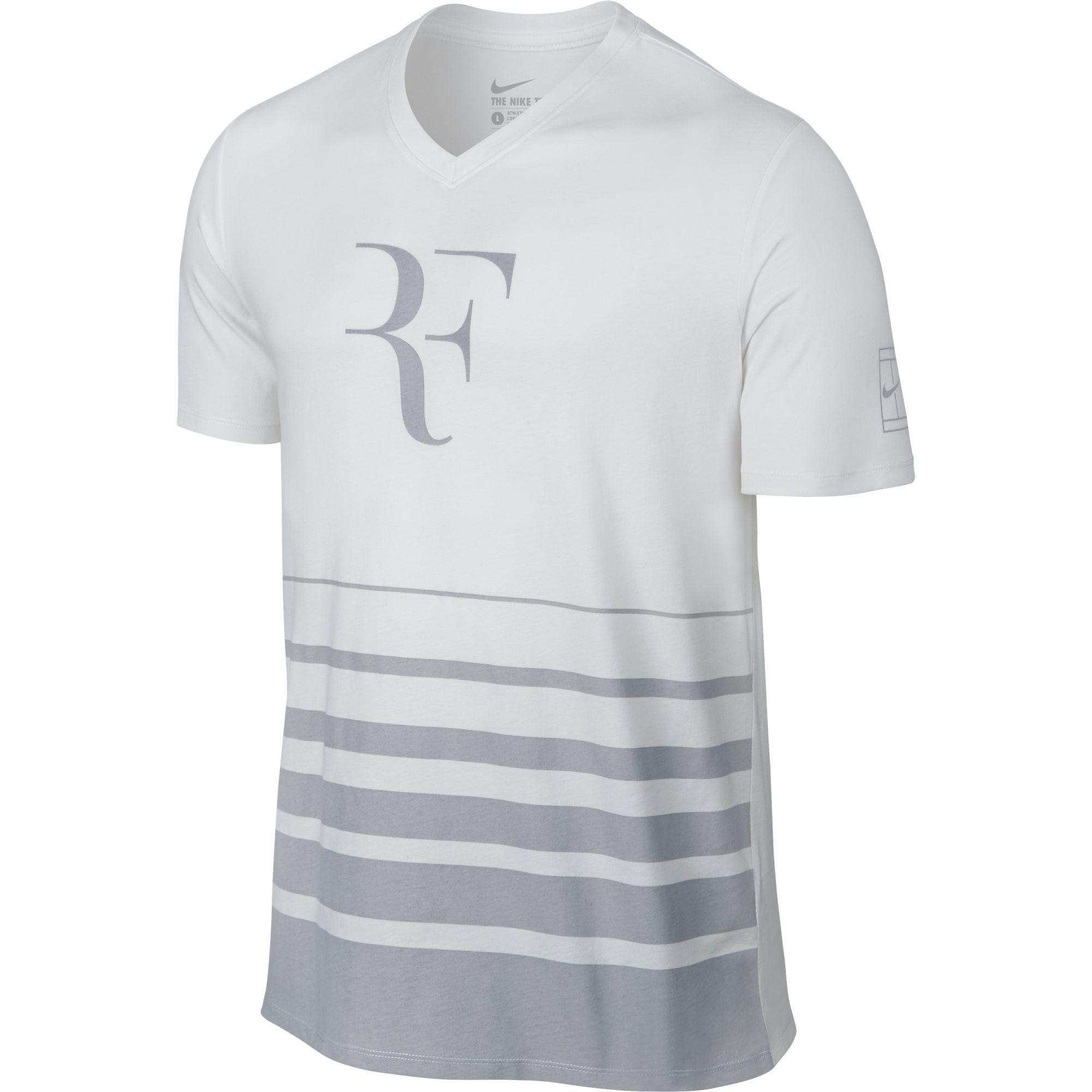 Nike Mens Premier RF V-Neck T-Shirt - White/Grey - Tennisnuts.com
