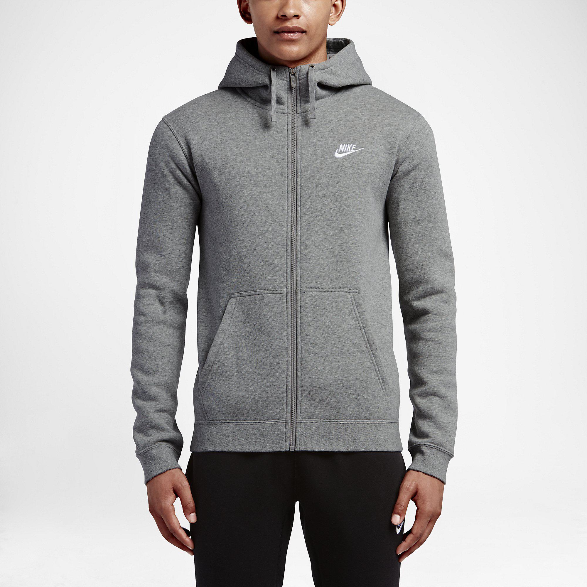 Nike Sportswear Club Fleece Mens Full Zip Hoodie Grey ...