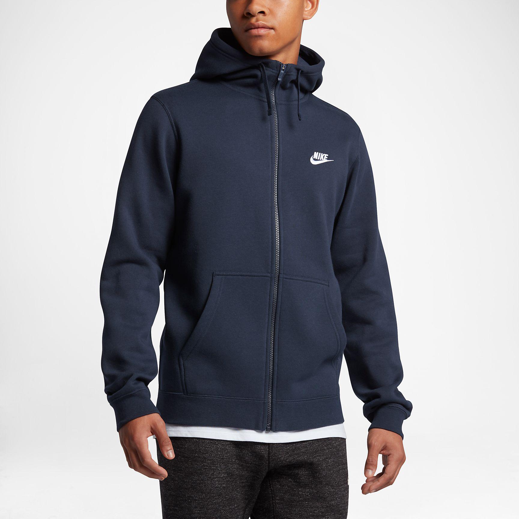 Nike Mens  Sportswear Full Zip Hoodie  Obsidian White 