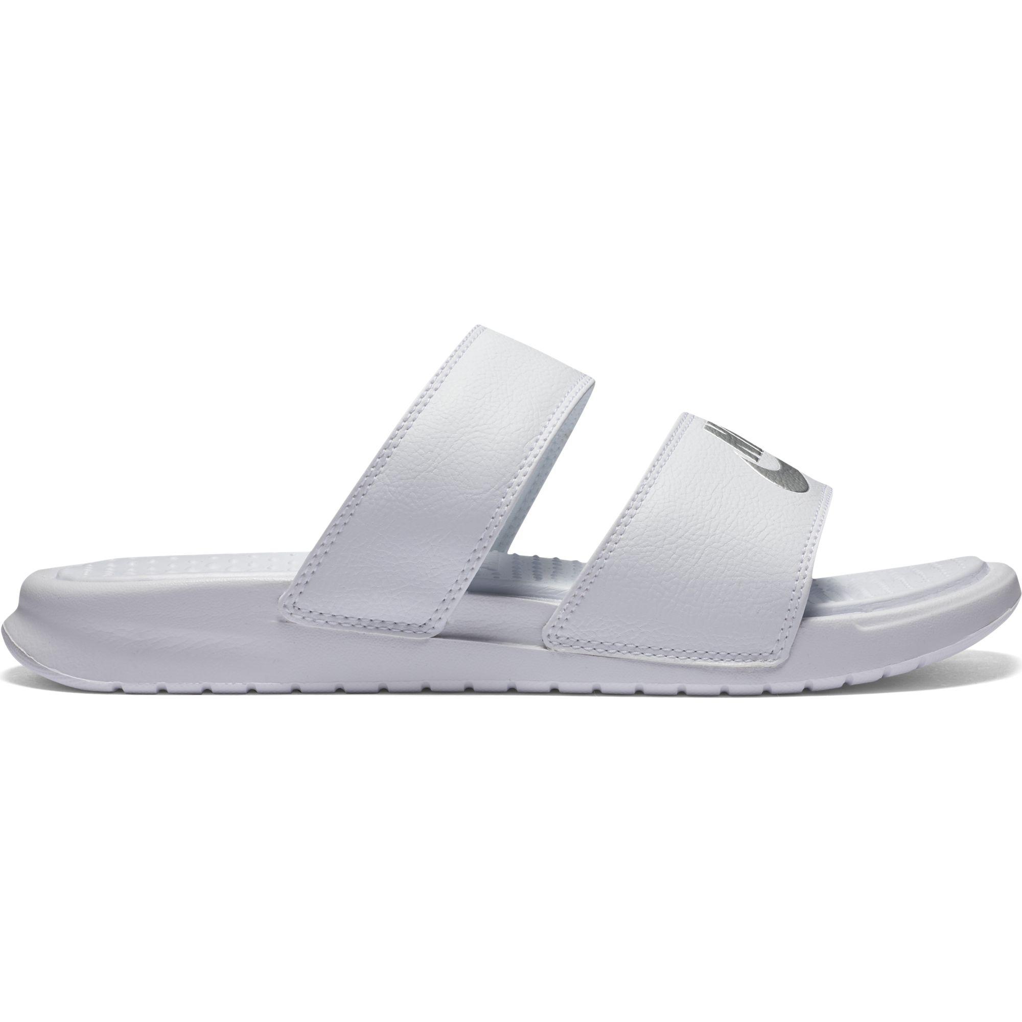Nike Womens Benassi Duo Ultra Slide Sandal - White/Metallic Silver ...