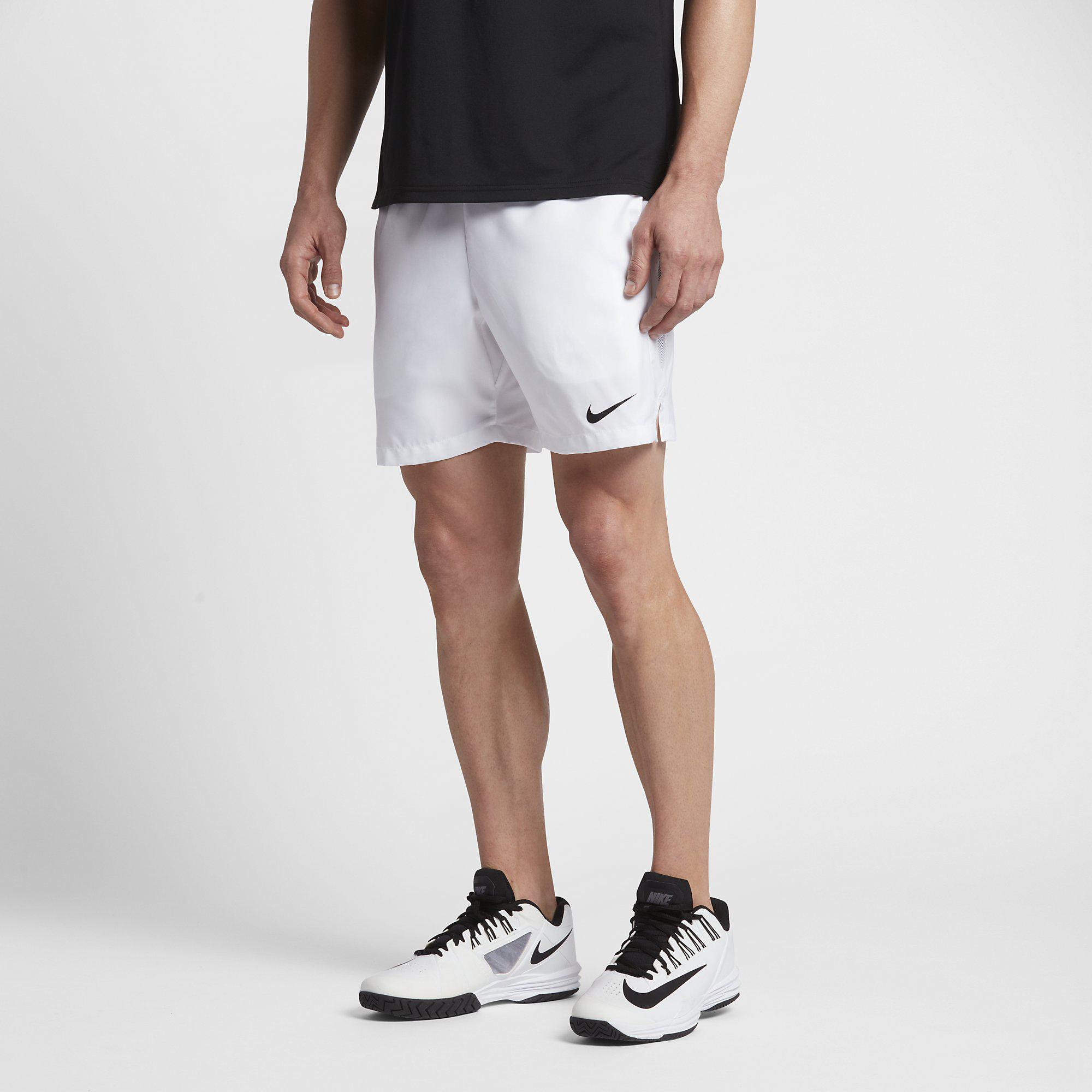 Nike Mens Dry 7 Inch Tennis Shorts - White/Black - Tennisnuts.com