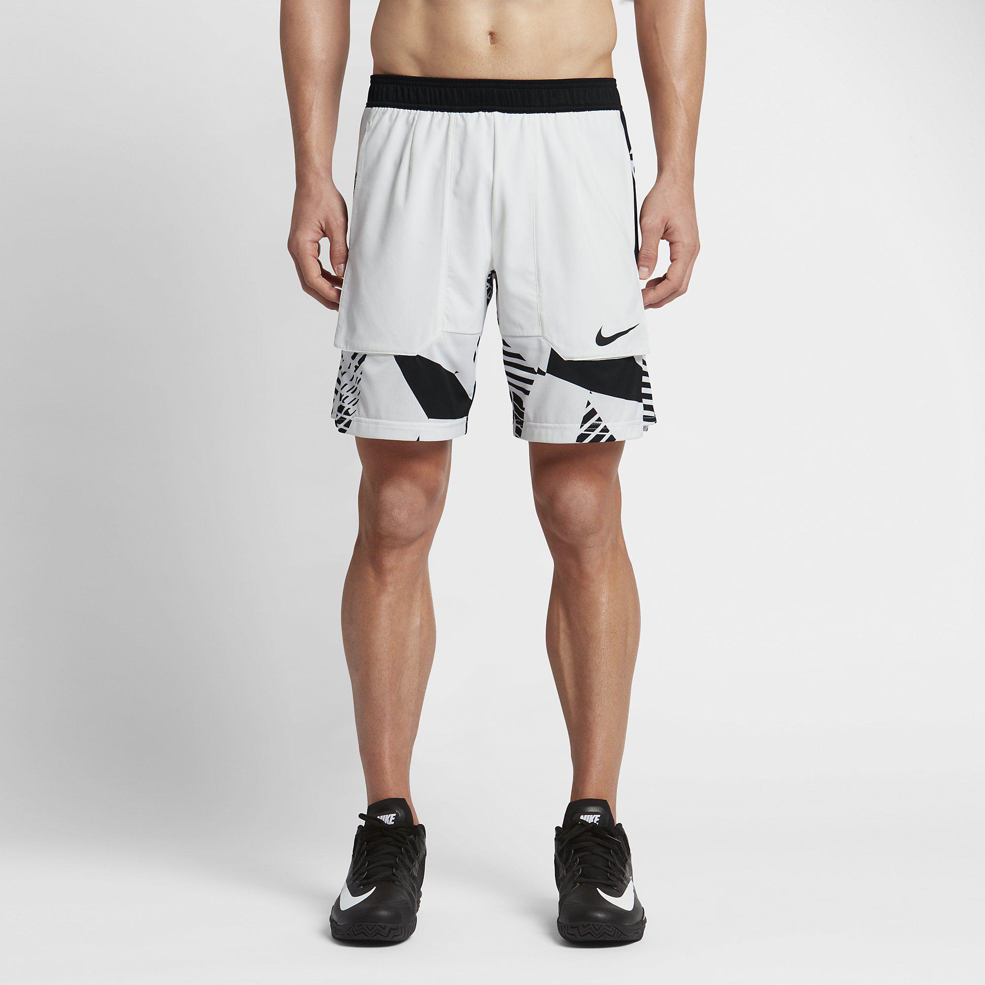 Nike Mens Dry 9 Inch Tennis Shorts - White/Black - Tennisnuts.com