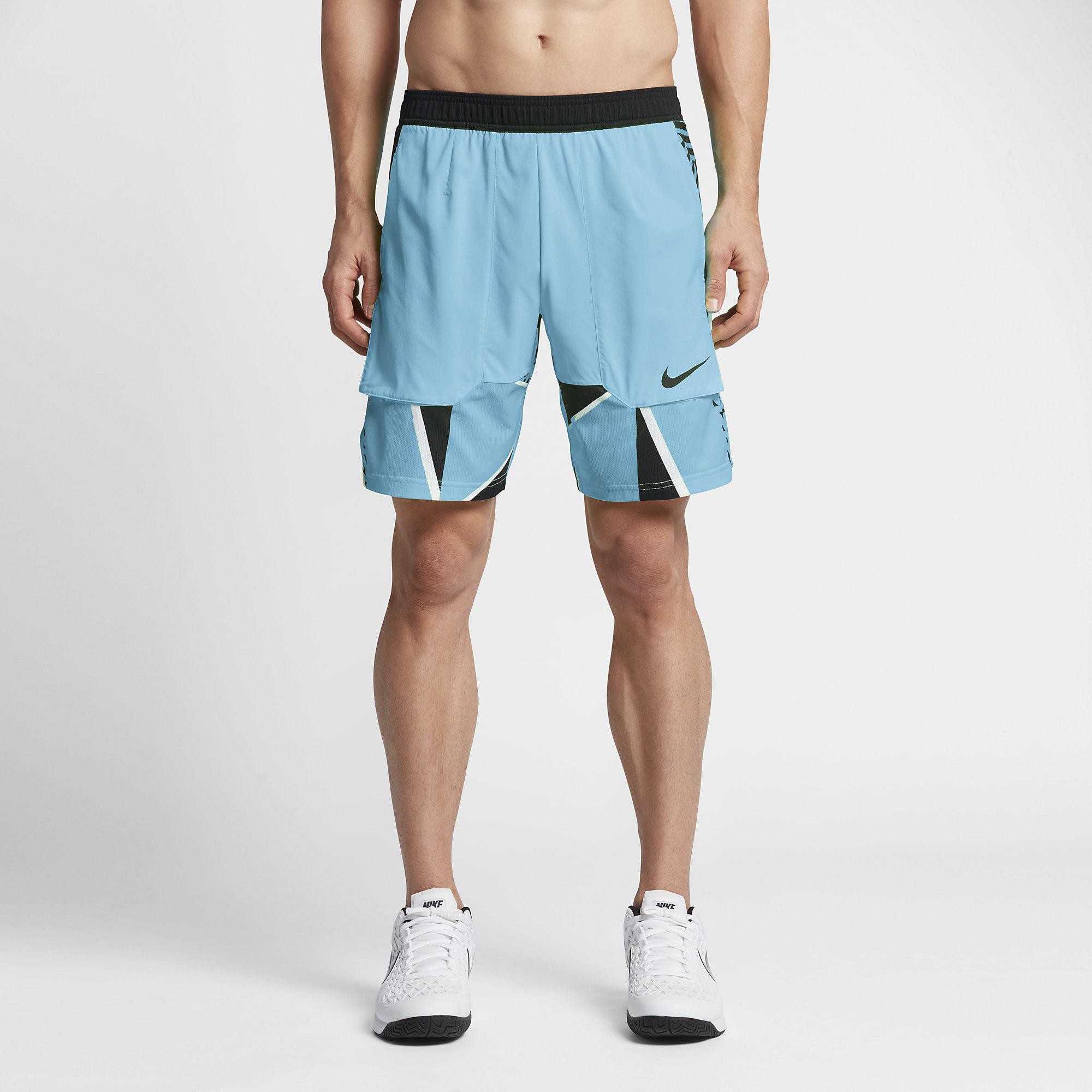 Nike Mens Dry 9 Inch Tennis Shorts Sky Blue/Black