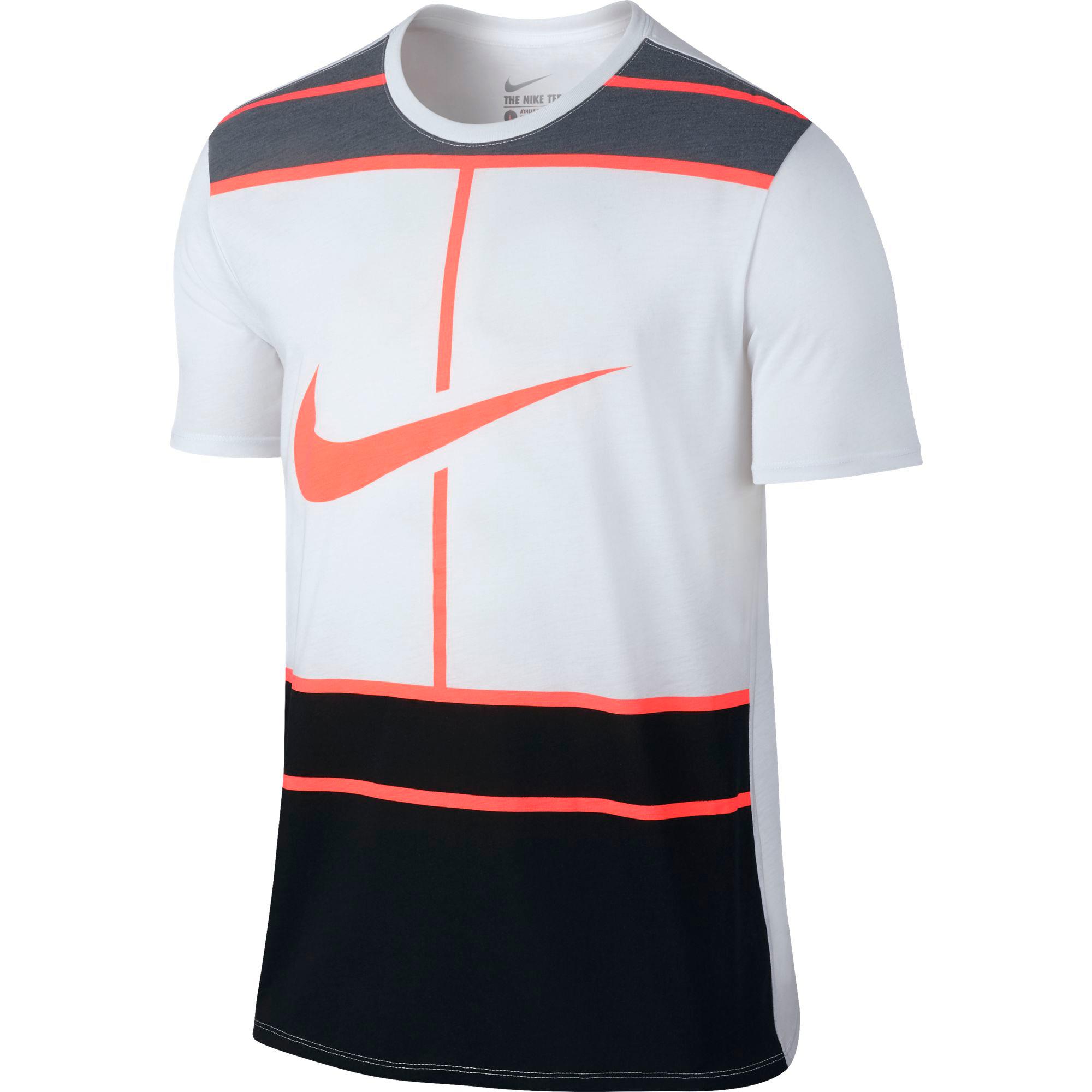 Nike Mens Dry Tennis T-Shirt - White/Bright Mango - Tennisnuts.com