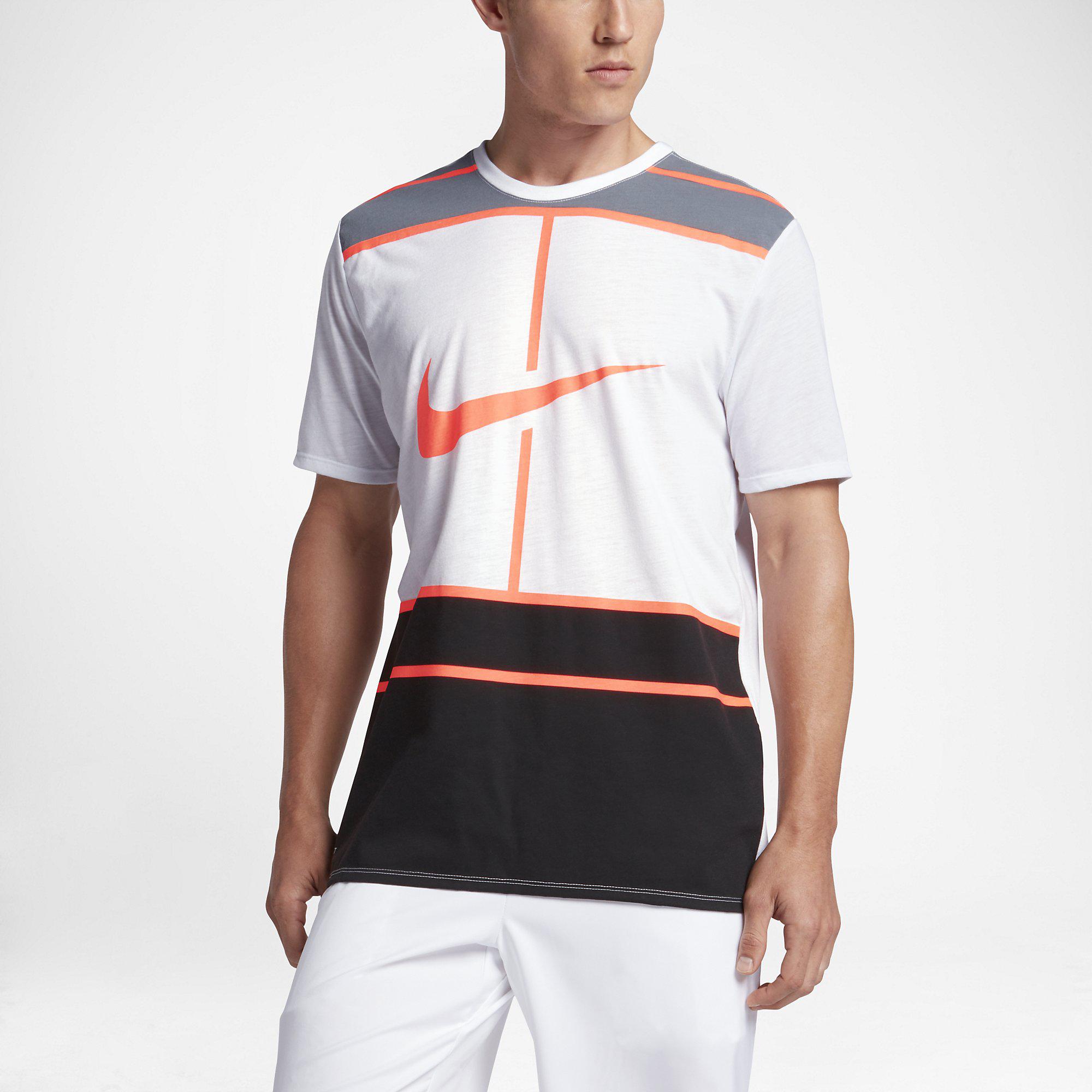 Nike Mens Dry Tennis T-Shirt - White/Bright Mango - Tennisnuts.com