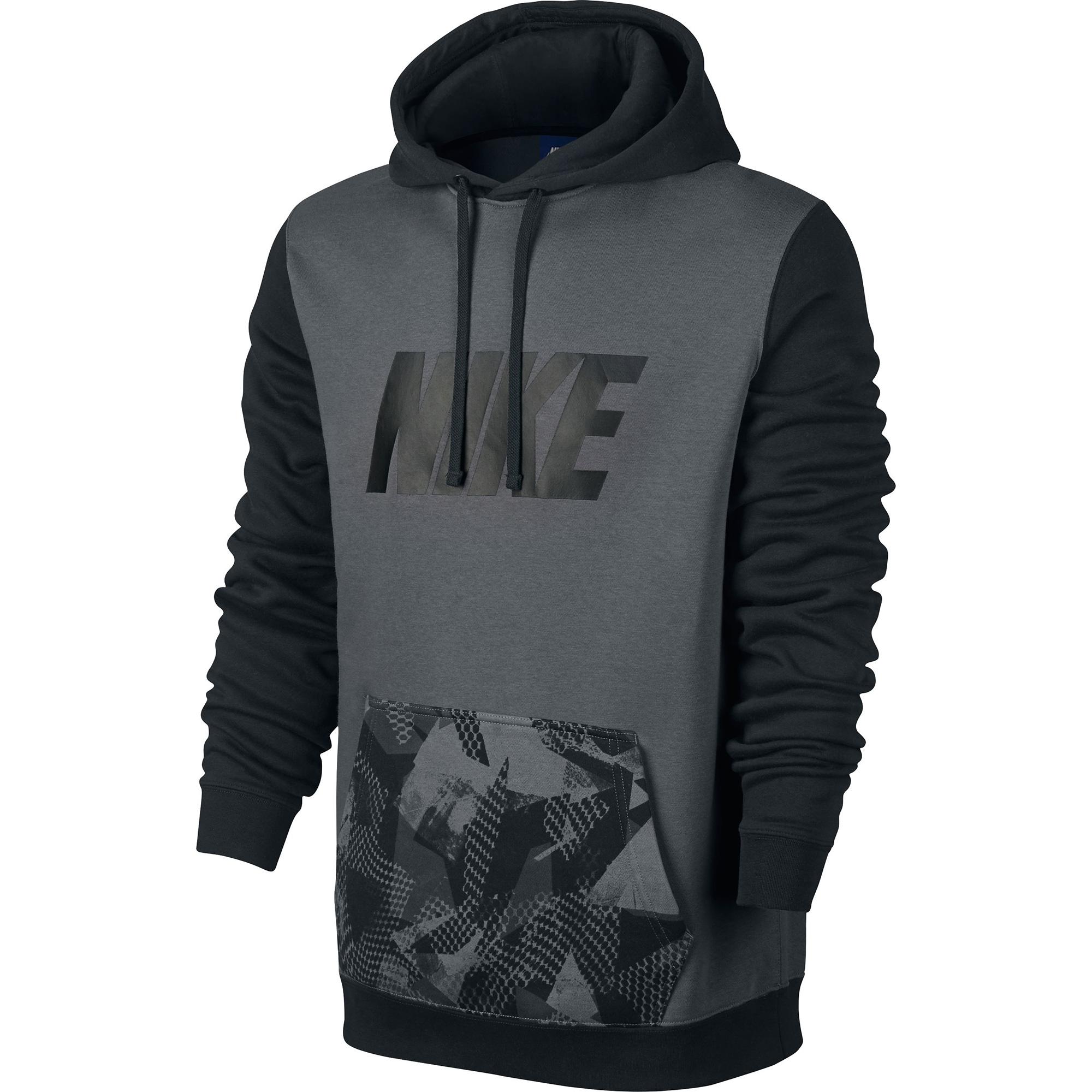 Nike Mens Monochrome Pullover Fleece Hoodie - Black/Grey - Tennisnuts.com