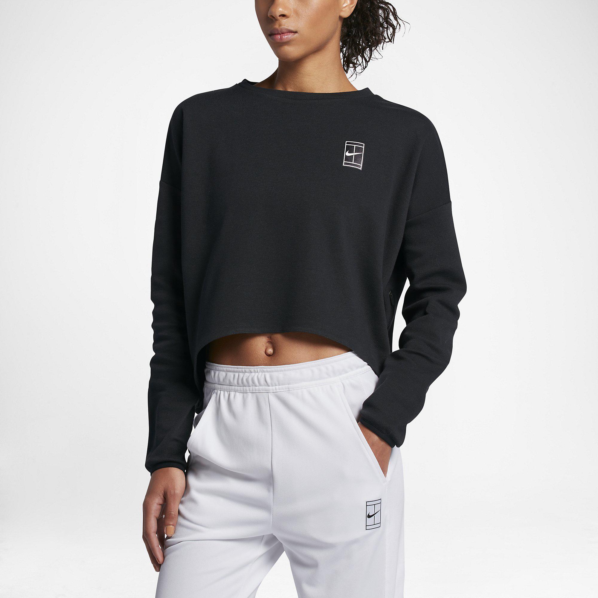 Nike Womens Long-Sleeve Cropped Tennis Top - Black
