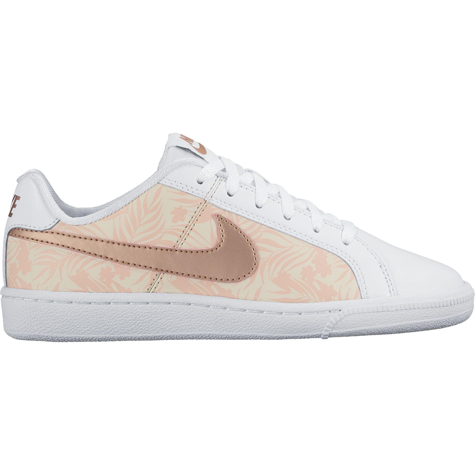 Nike Girls Court Royal Print Tennis Shoes - White/Rose Gold
