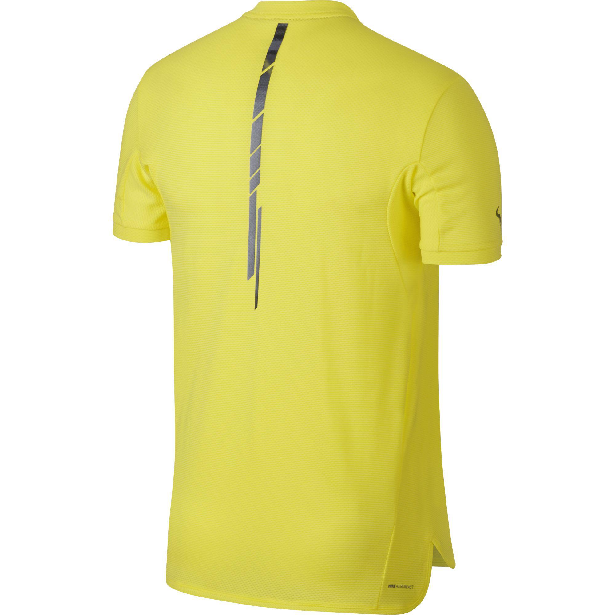 Nike Rafa Yellow Nike Mens AeroReact Rafa Challenger Top - Sonic Yellow - Tennisnuts.com