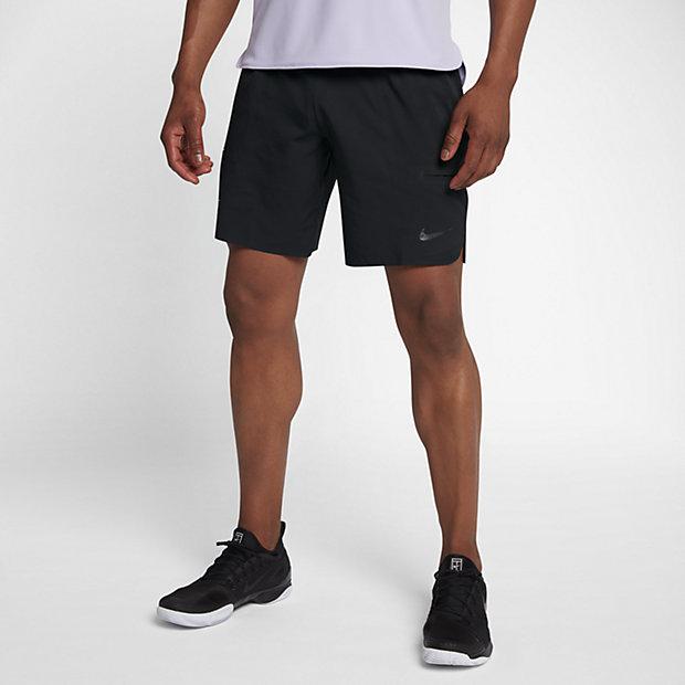 relaxed margin Turbulence Nike Mens Court Flex RF 9 Inch Tennis Shorts - Black - Tennisnuts.com