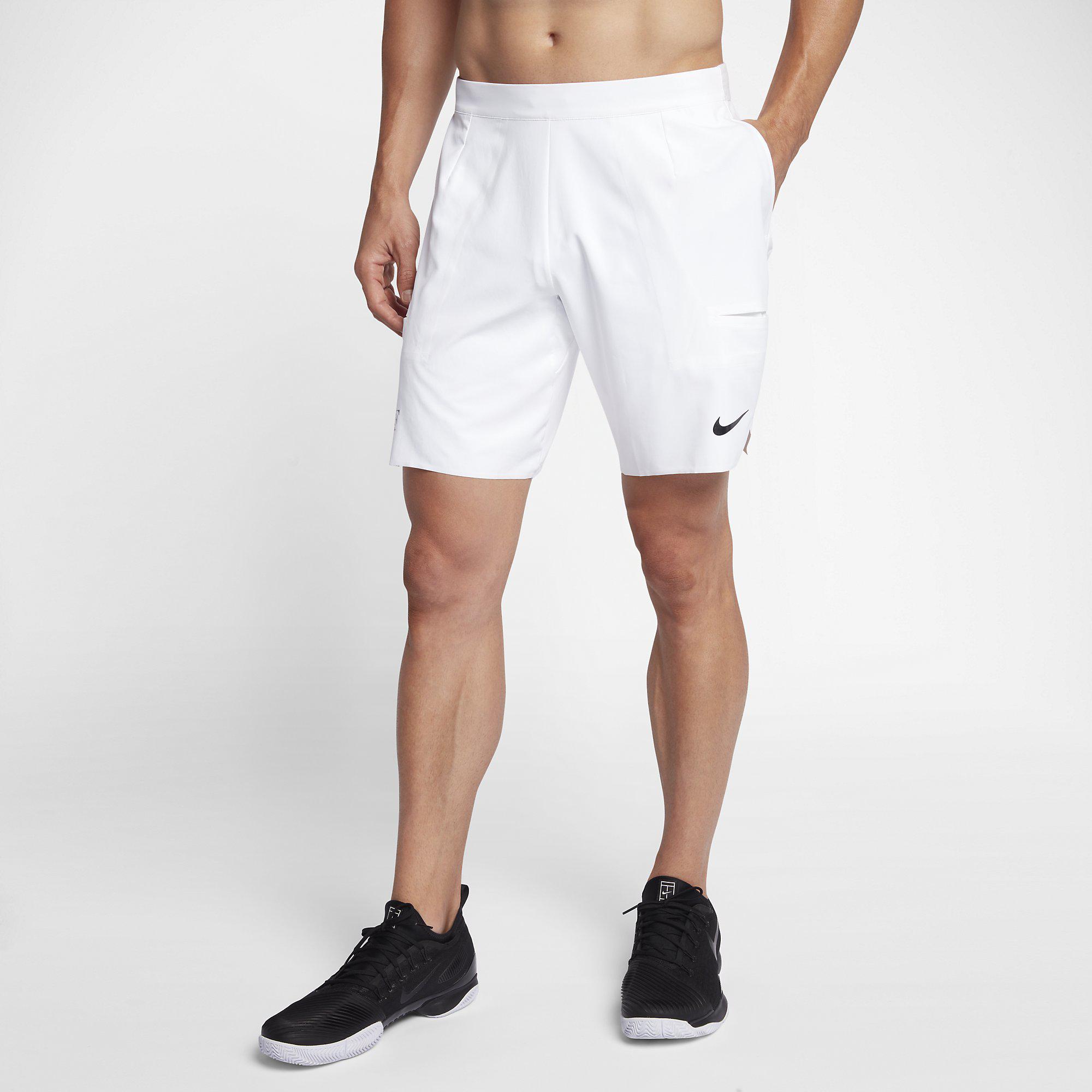 Nike Mens Court Flex RF 9 Inch Tennis Shorts - White - Tennisnuts.com