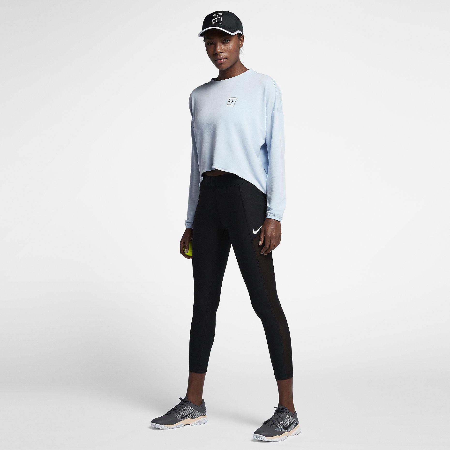 Nike Womens Dri-FIT Long Sleeve Tennis Top - Hydrogen Blue/Black ...