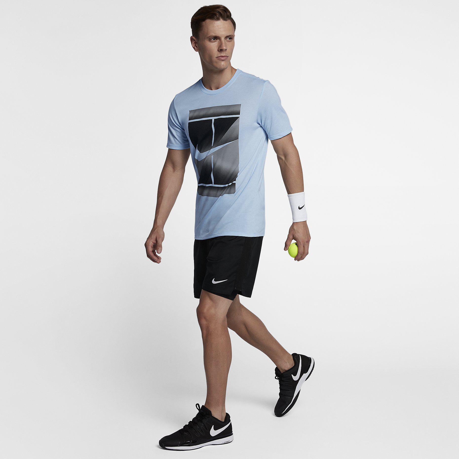 Nike Mens Court Dry Tennis Tee - Hydrogen Blue/Black - Tennisnuts.com