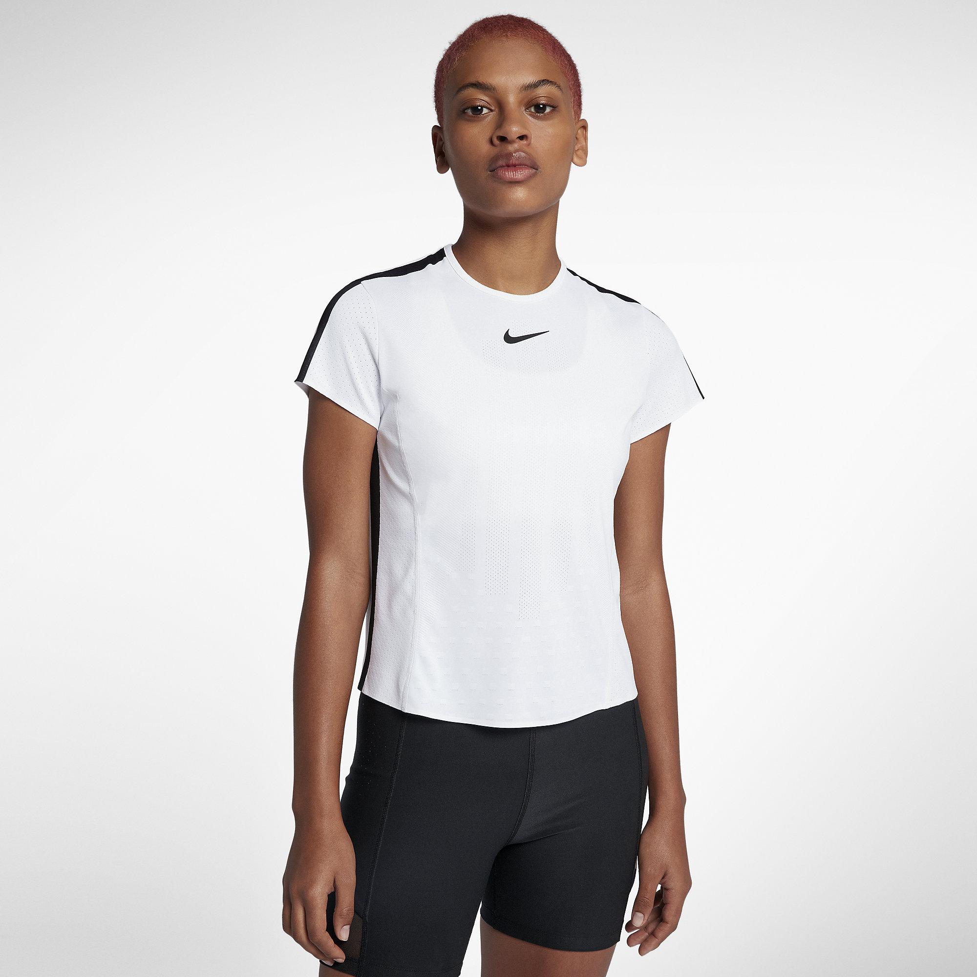 Nike Womens Zonal Cooling Tennis Top - White/Black - Tennisnuts.com
