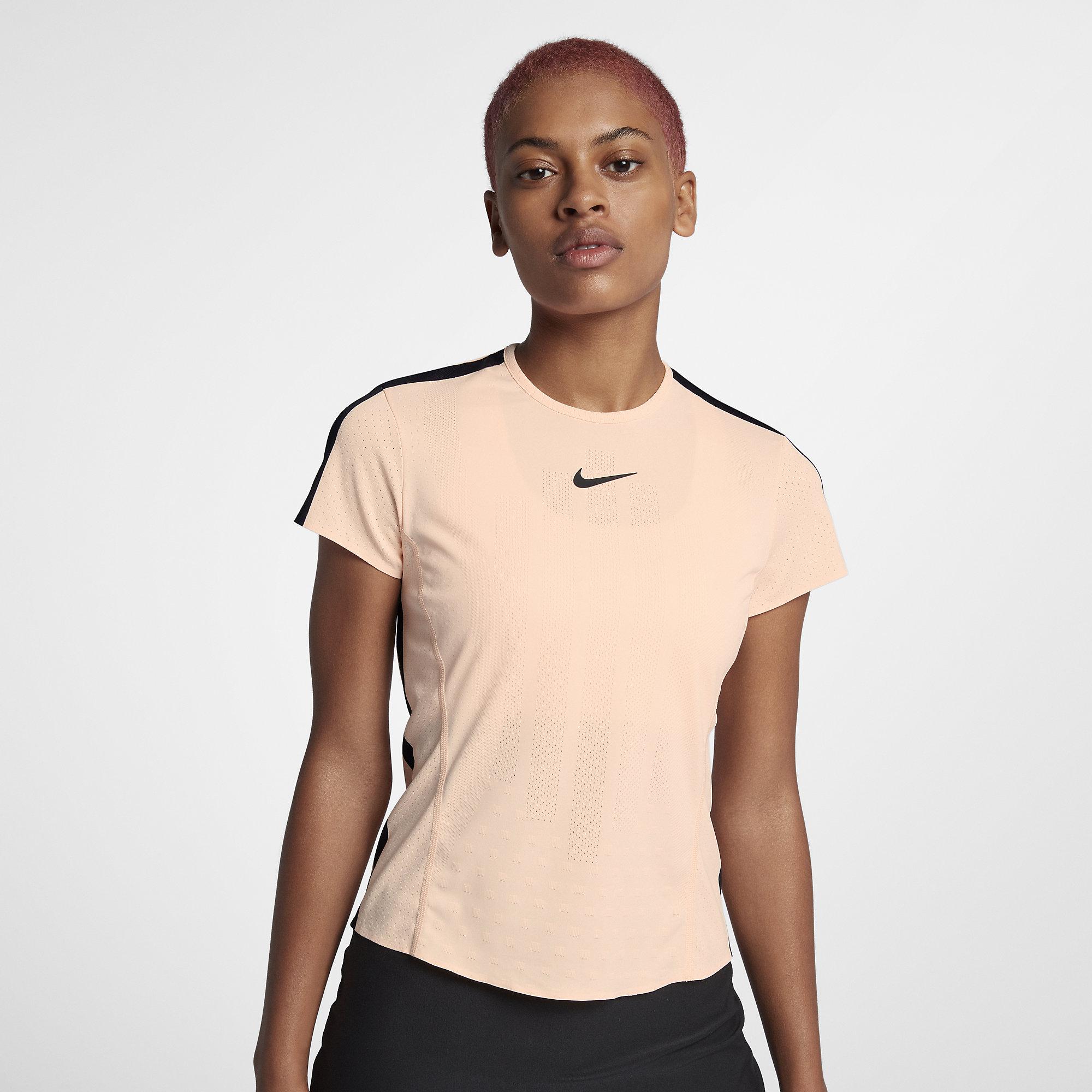 Nike Womens Zonal Cooling Tennis Top - Crimson Tint/Black - Tennisnuts.com