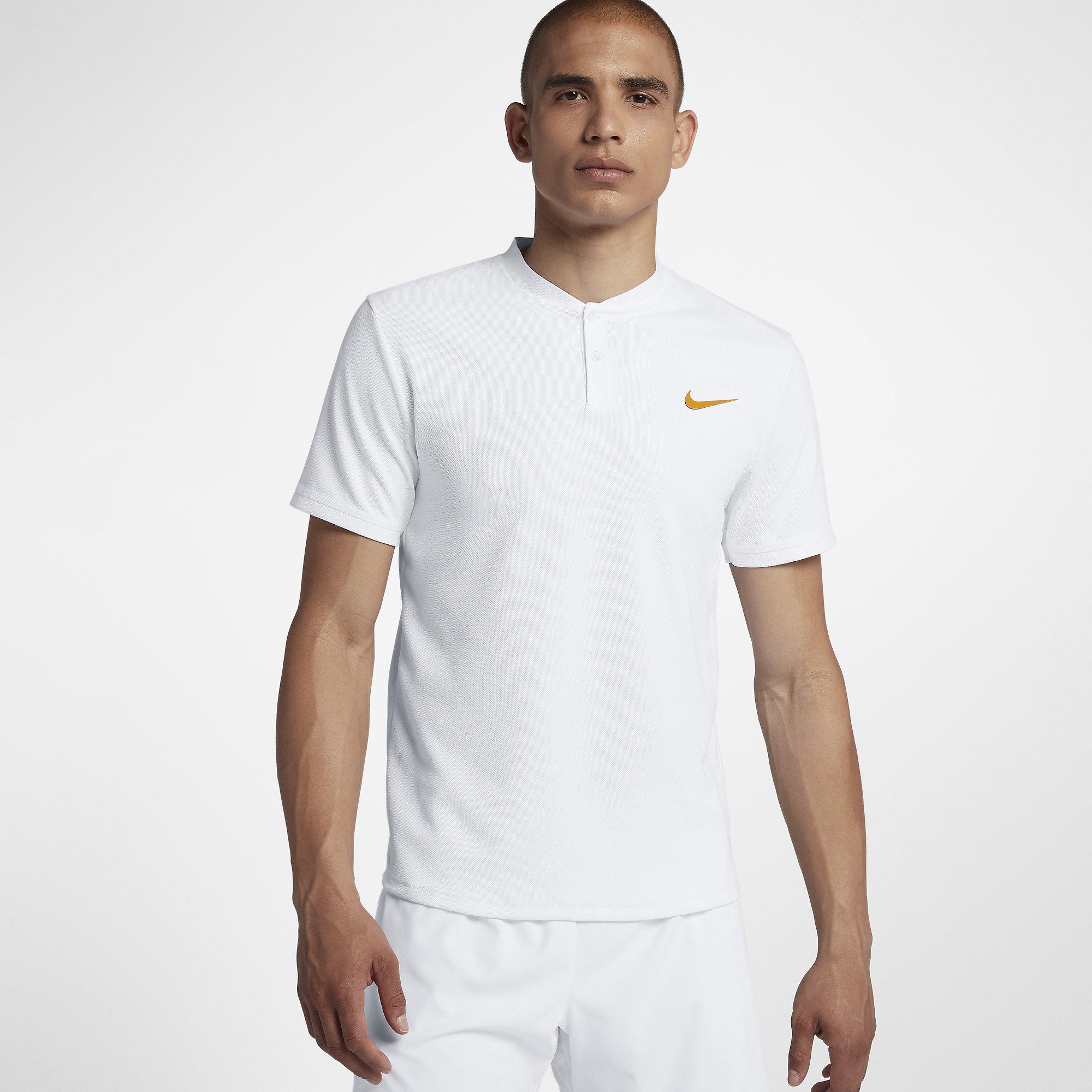 Nike Mens Dri-FIT Advantage Polo - White/Gold Leaf - Tennisnuts.com