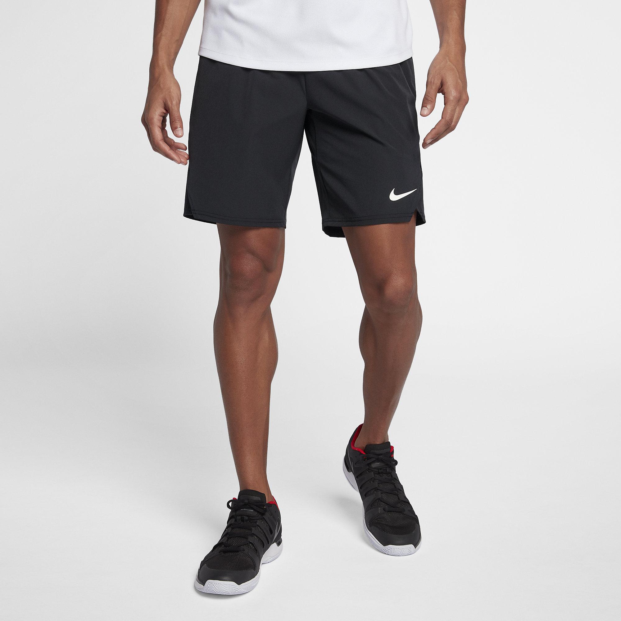 Nike Mens Flex Ace 9 Inch Shorts - Black/White - Tennisnuts.com