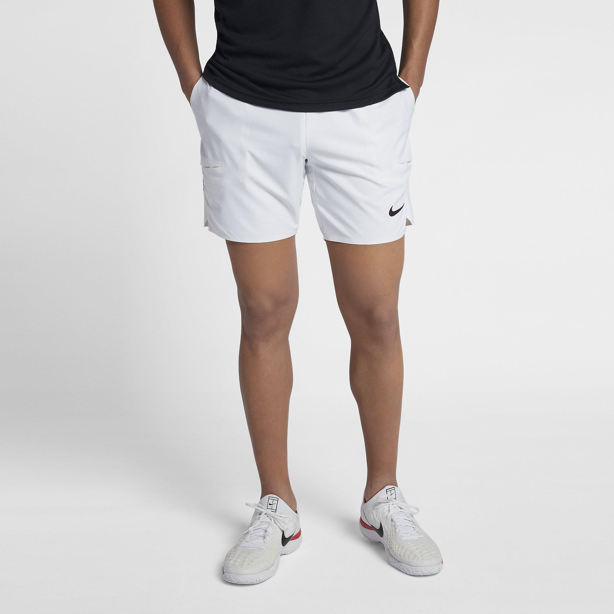Nike Mens Court Flex Ace 7 Inch Shorts - White/Black - Tennisnuts.com