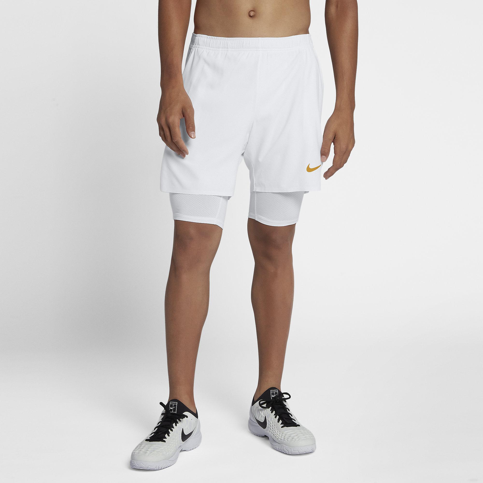 Nike Mens Flex Ace 7 Inch 2-in-1 Tennis Shorts - White/Gold ...
