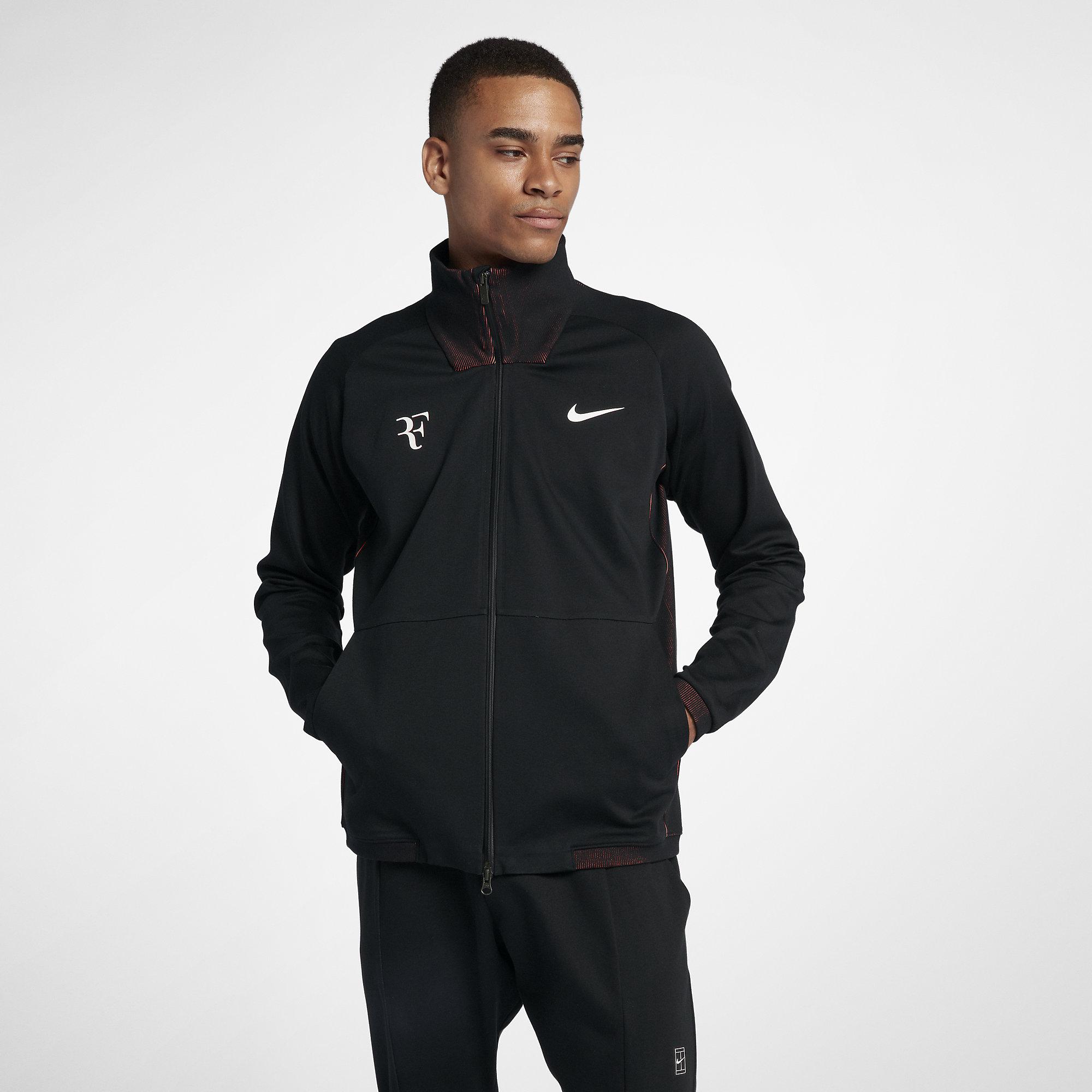 Nike Mens RF Tennis Jacket - Black/Lava Glow - Tennisnuts.com