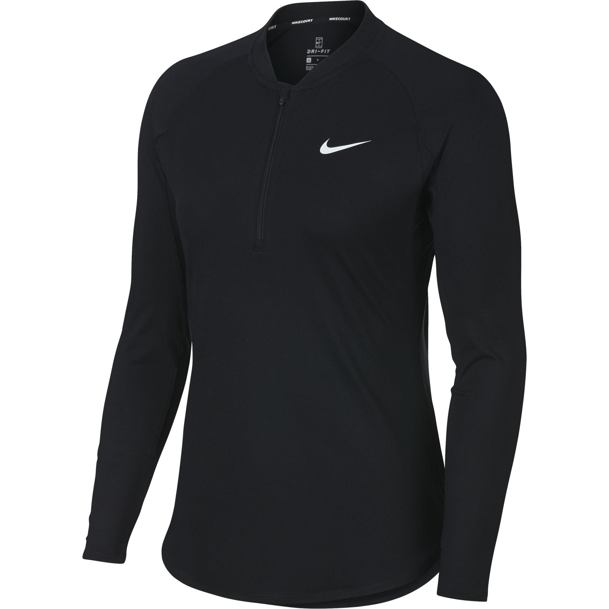 Nike Womens Pure Half-Zip Tennis Top - Black/White - Tennisnuts.com