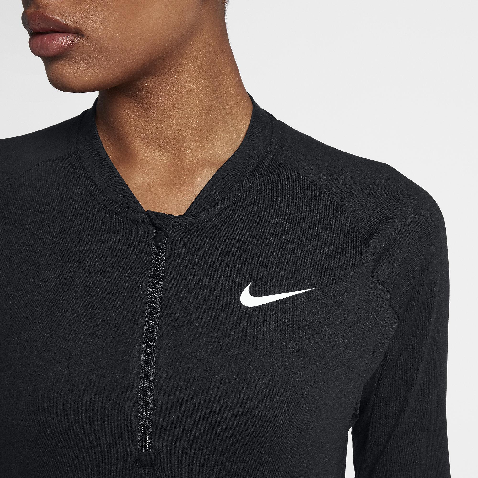 Nike Womens Pure Half-Zip Tennis Top - Black/White - Tennisnuts.com