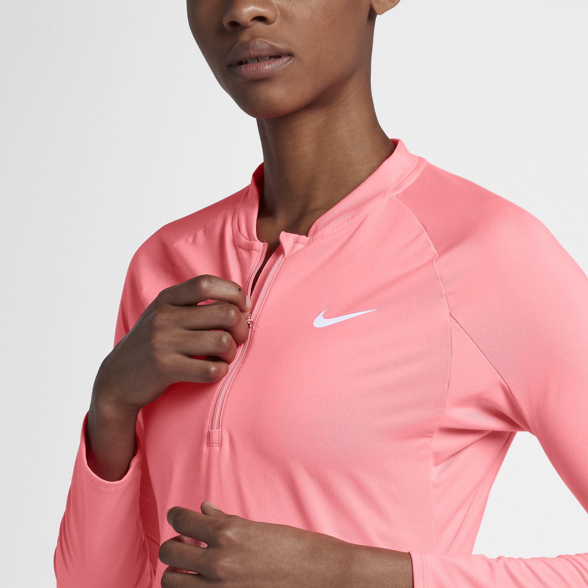 Nike Womens Pure Half-Zip Tennis Top - Lava Glow/White - Tennisnuts.com