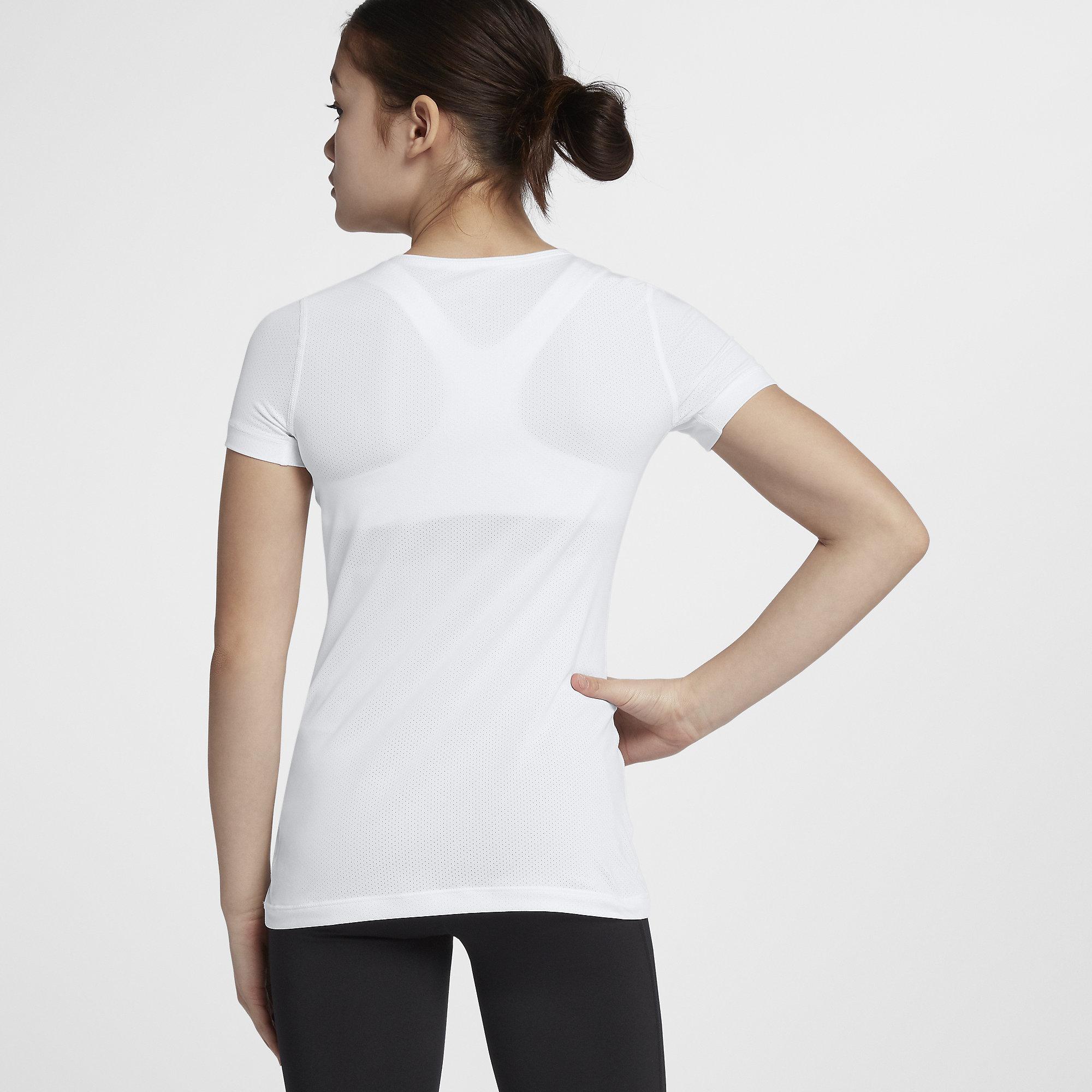 Nike Girls Pro Short Sleeve Top - White/Black - Tennisnuts.com