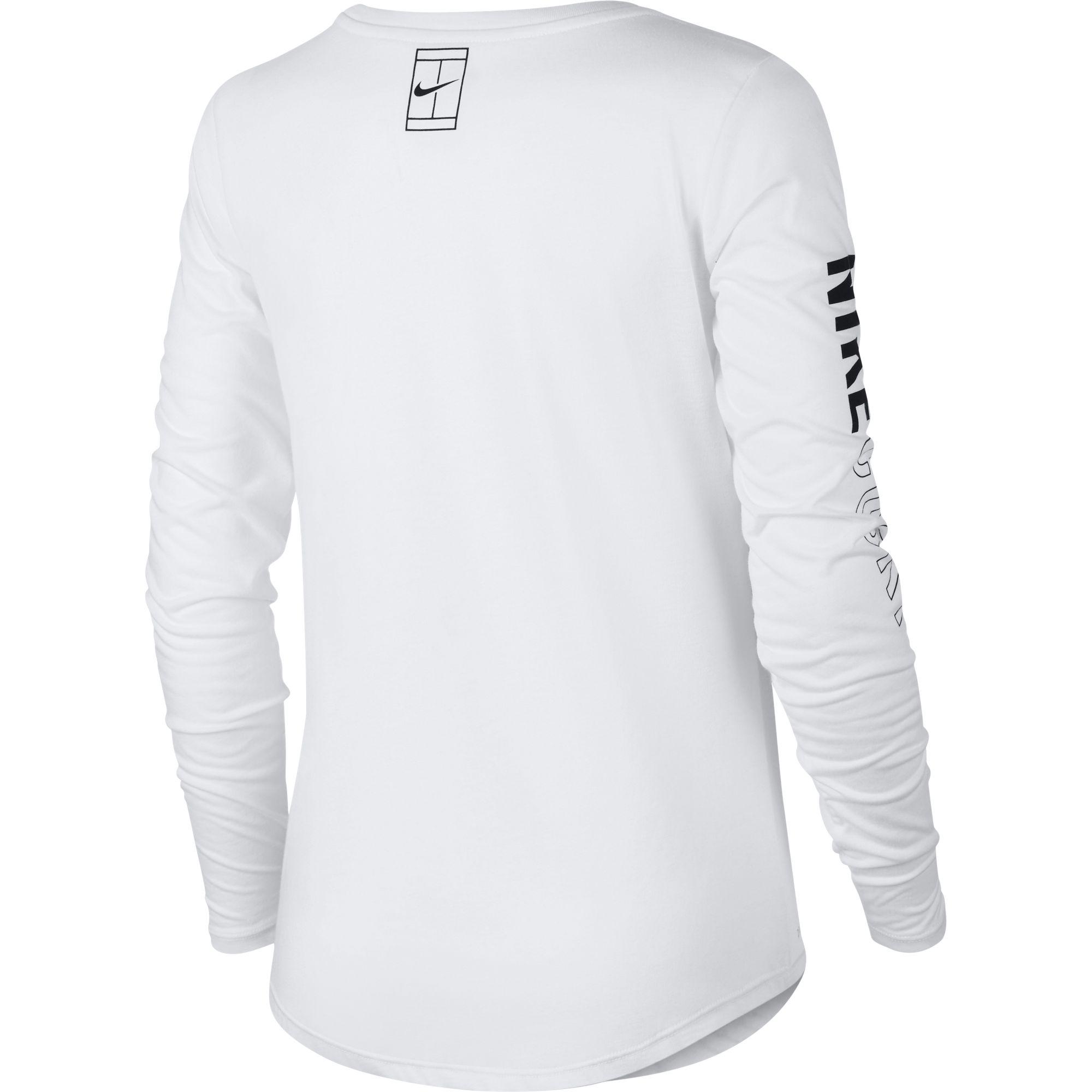 Nike Womens Court Dry Long-Sleeve Tennis Top - White - Tennisnuts.com