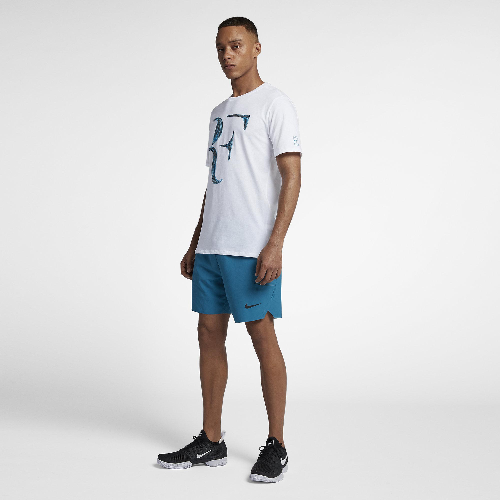 Nike Mens RF T-Shirt - White/Neo Turquoise - Tennisnuts.com