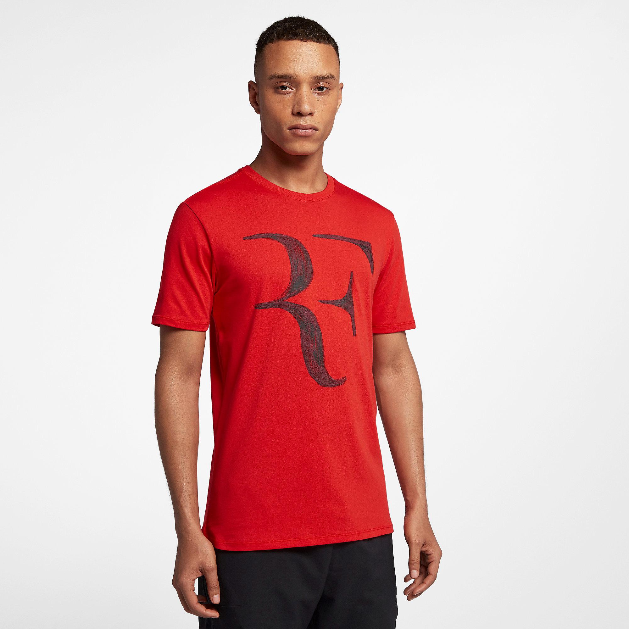 Nike Mens RF T-Shirt - Habanero Red/Total Crimson - Tennisnuts.com