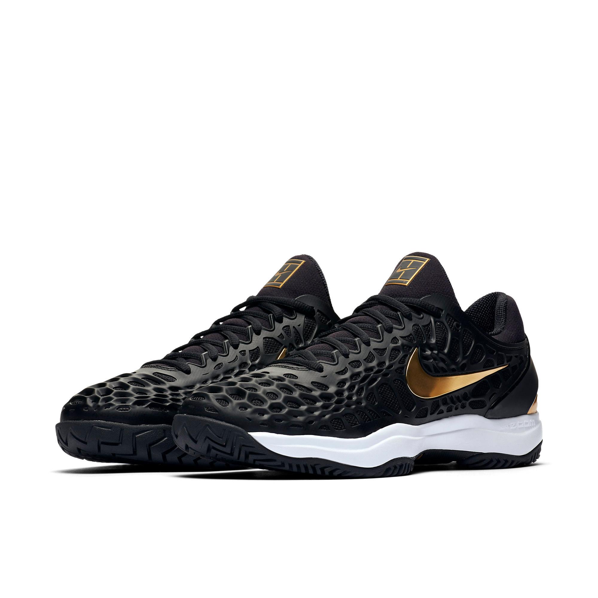 Nike Mens Zoom Cage 3 Tennis Shoes Black/Metallic Gold