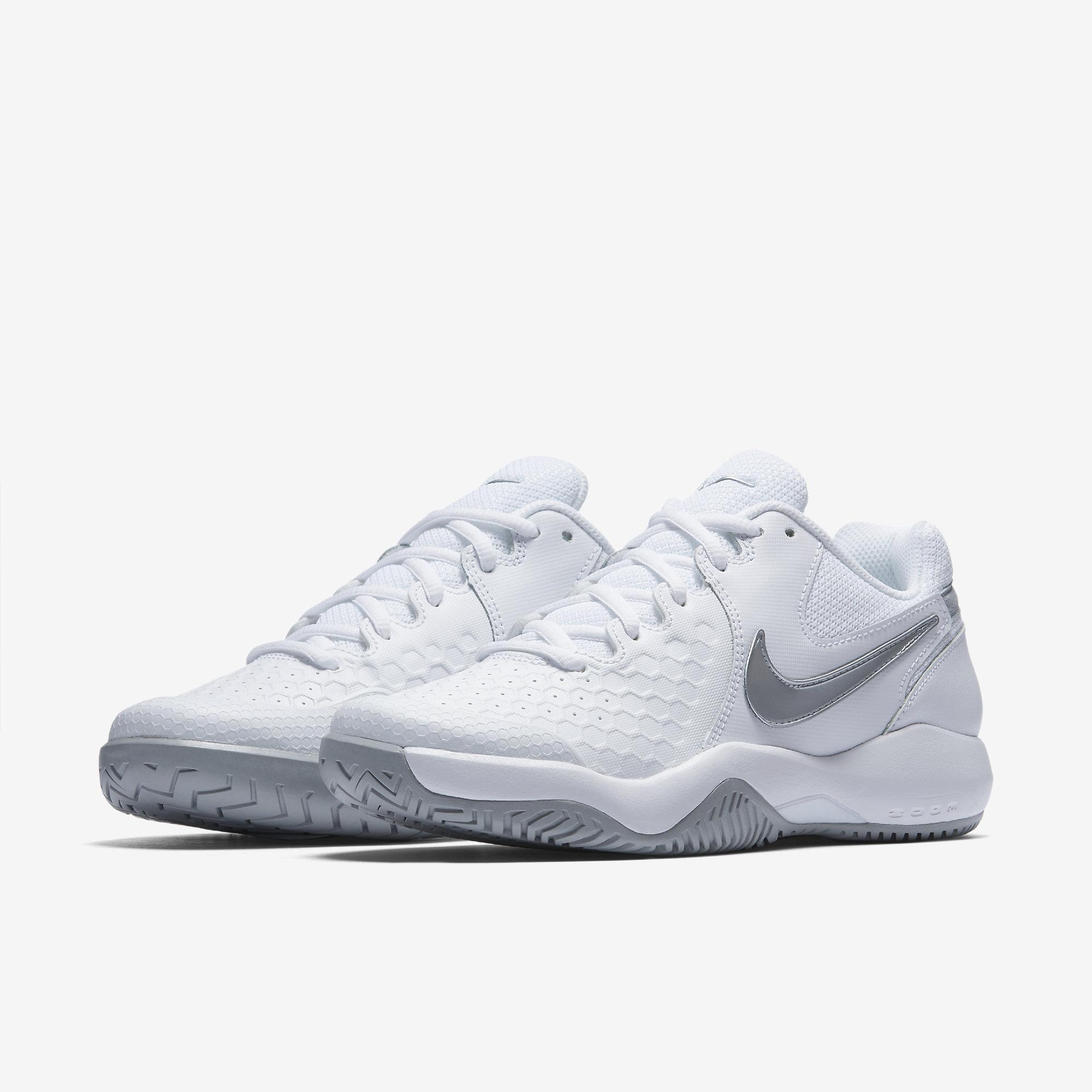 Nike Womens Air Zoom Resistance Tennis Shoes - White/Metallic Silver ...
