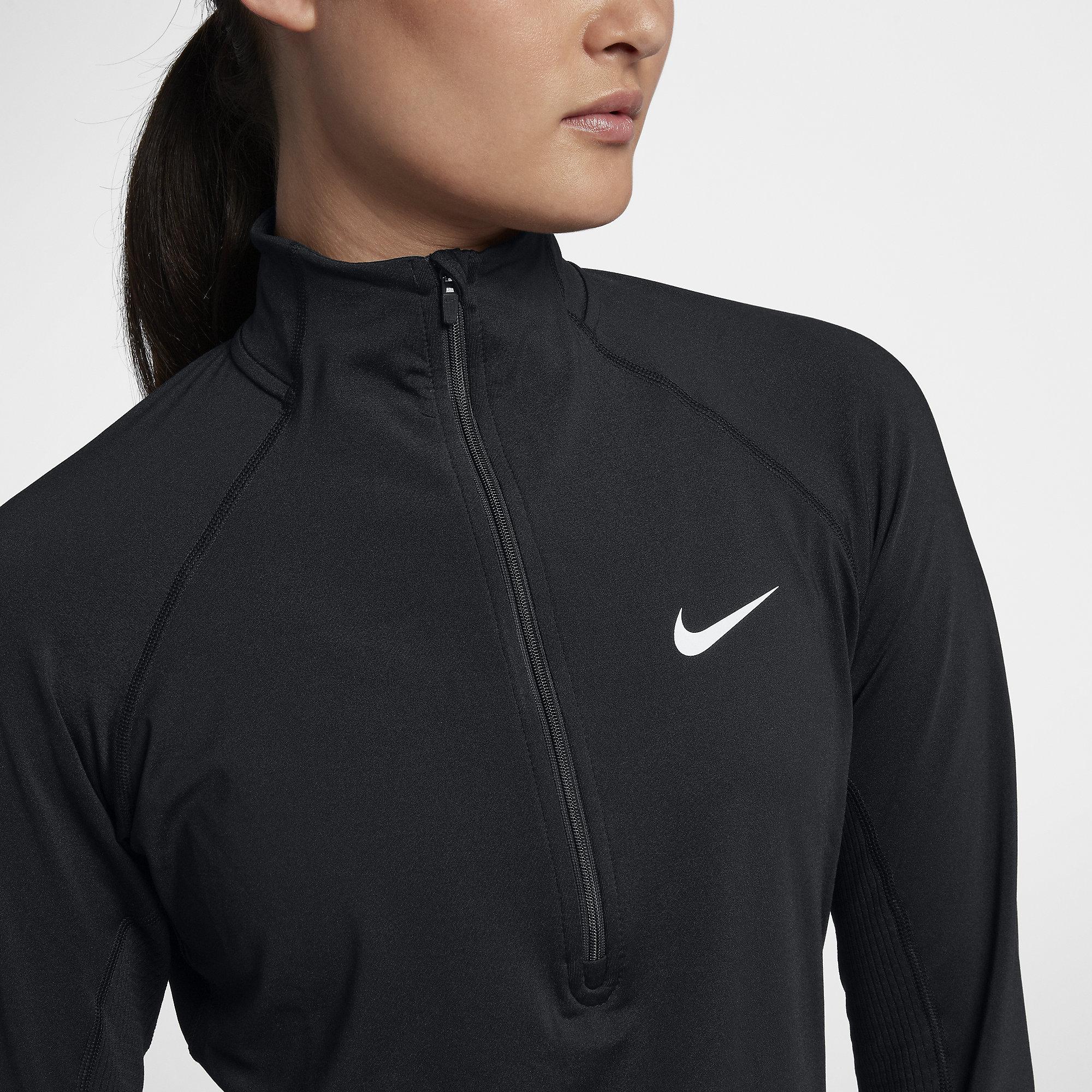 Nike Womens Pro Warm Top - Black/White - Tennisnuts.com