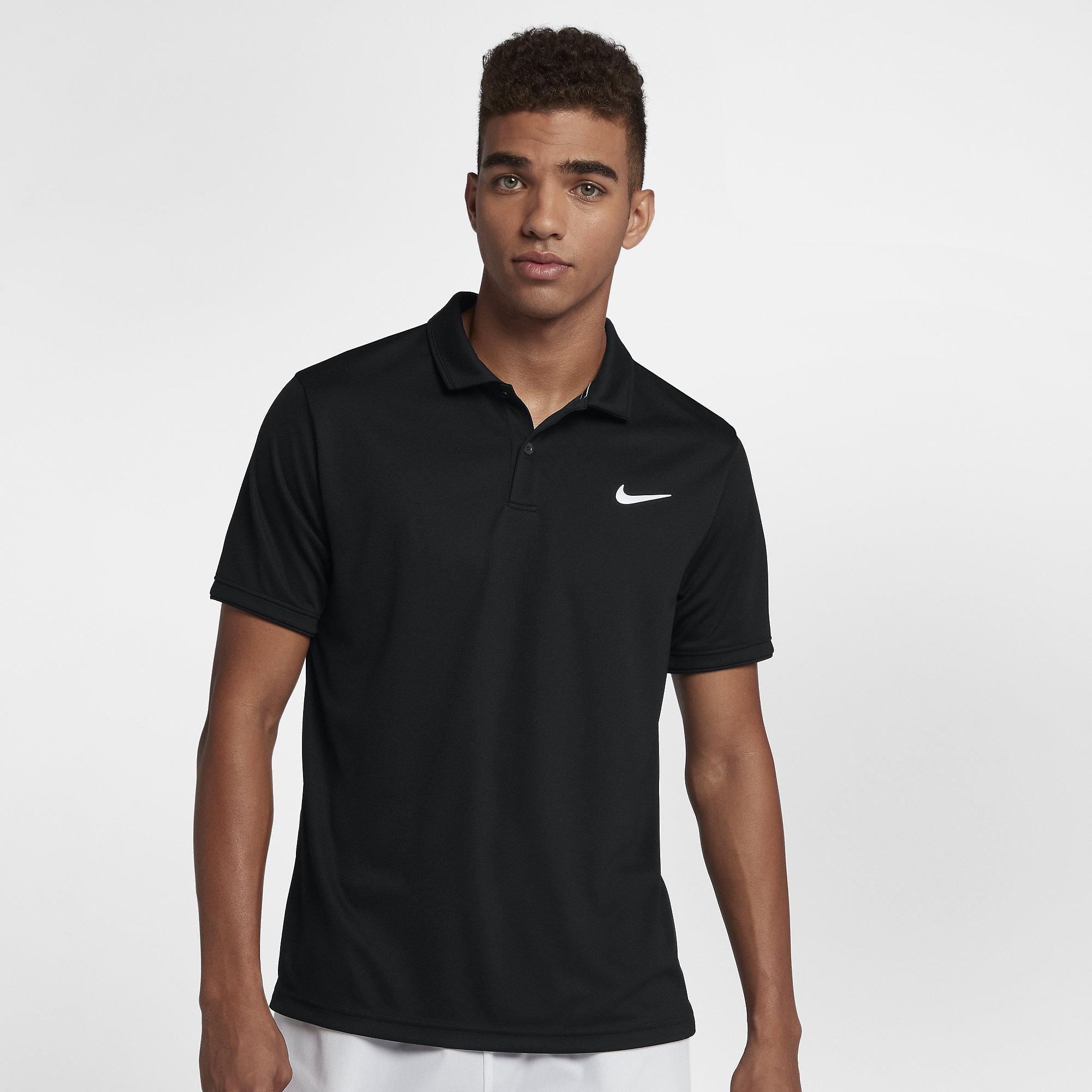 Nike Mens Dri-FIT Tennis Polo - Black/White - Tennisnuts.com