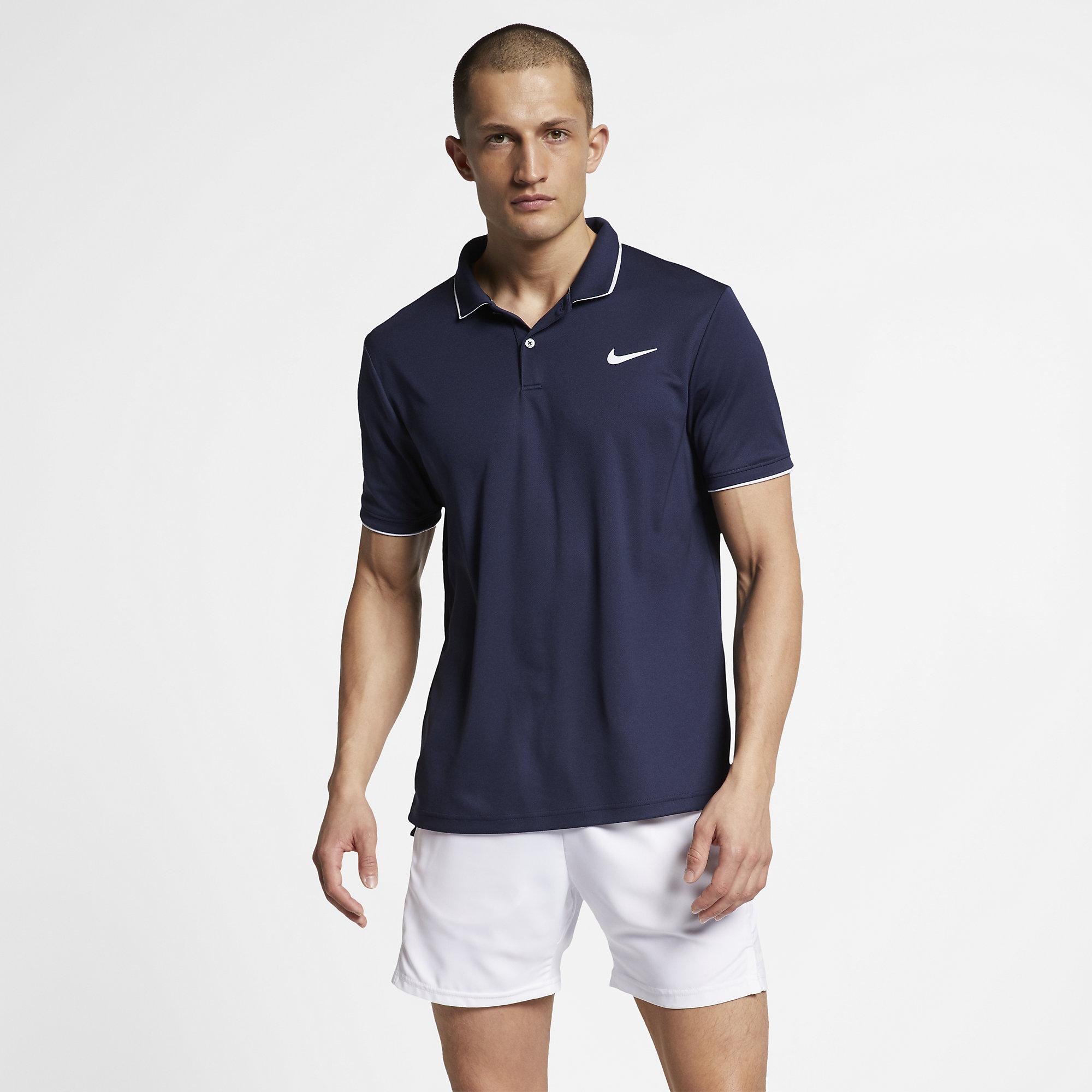 Nike Mens Dri-FIT Tennis Polo - Obsidian/White - Tennisnuts.com