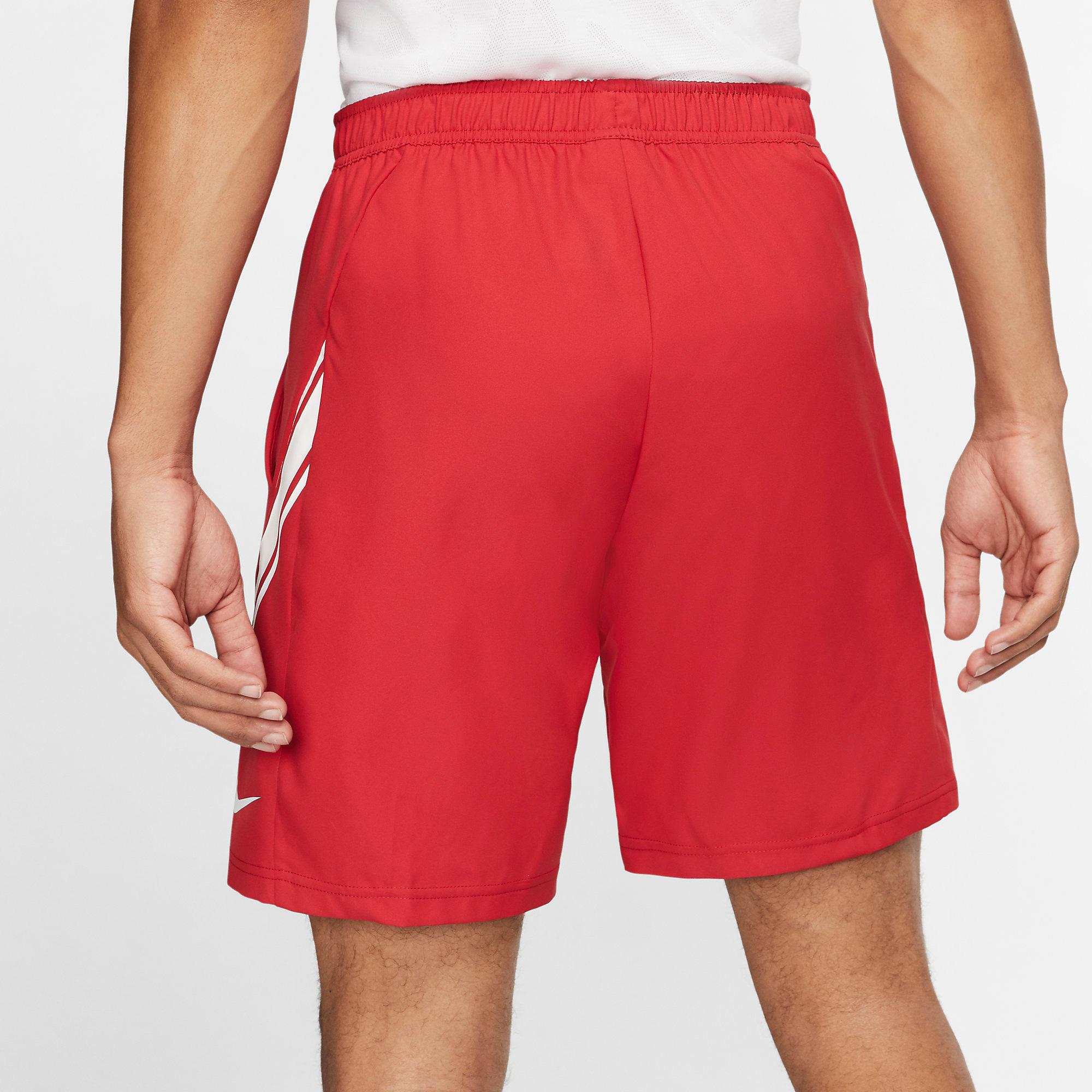 Nike Mens DriFIT 9 Inch Tennis Shorts Gym Red/White
