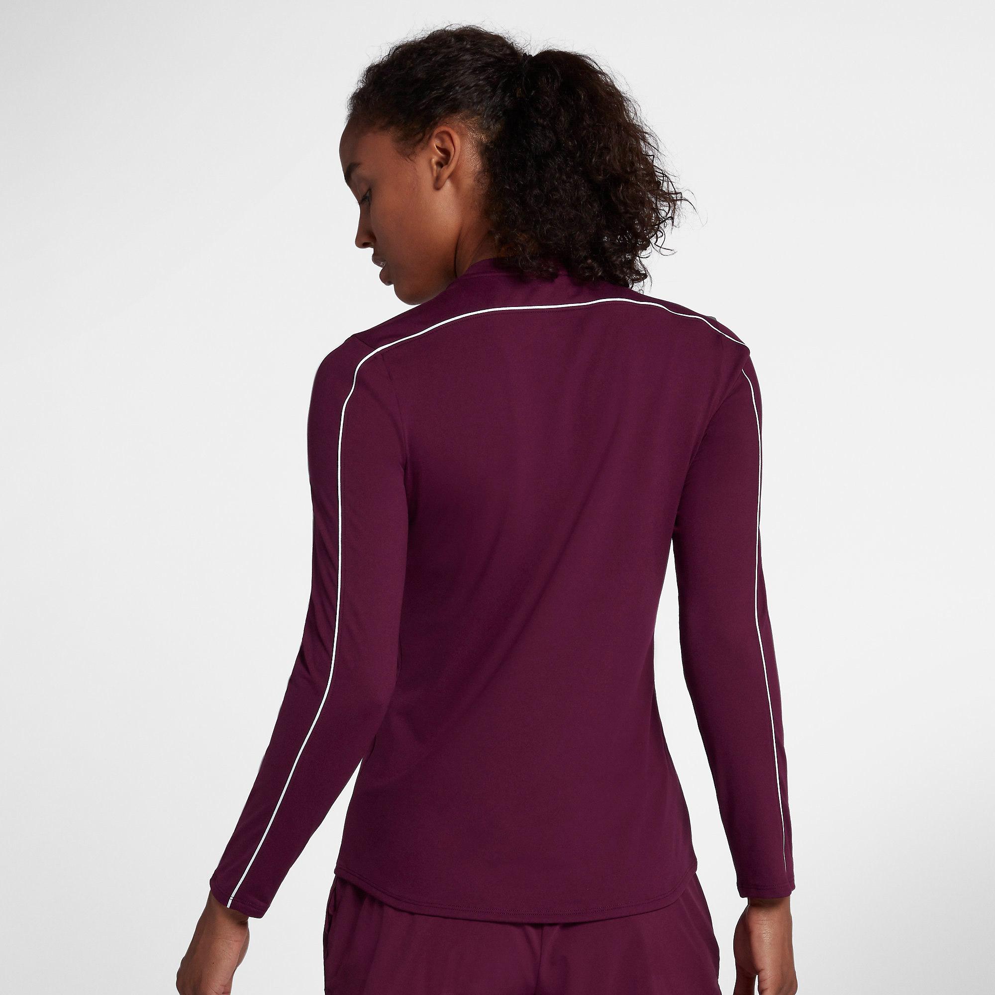 Nike Womens Dry 1/2 Zip Longsleeve Tennis Top Bordeaux Red