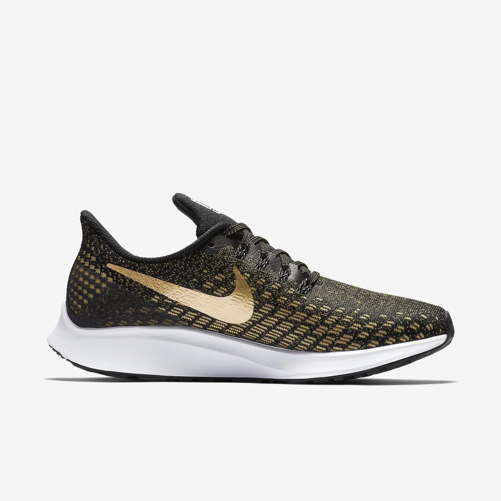 Nike Womens Air Zoom Pegasus 35 Running Shoes - Black/Gold - Tennisnuts.com