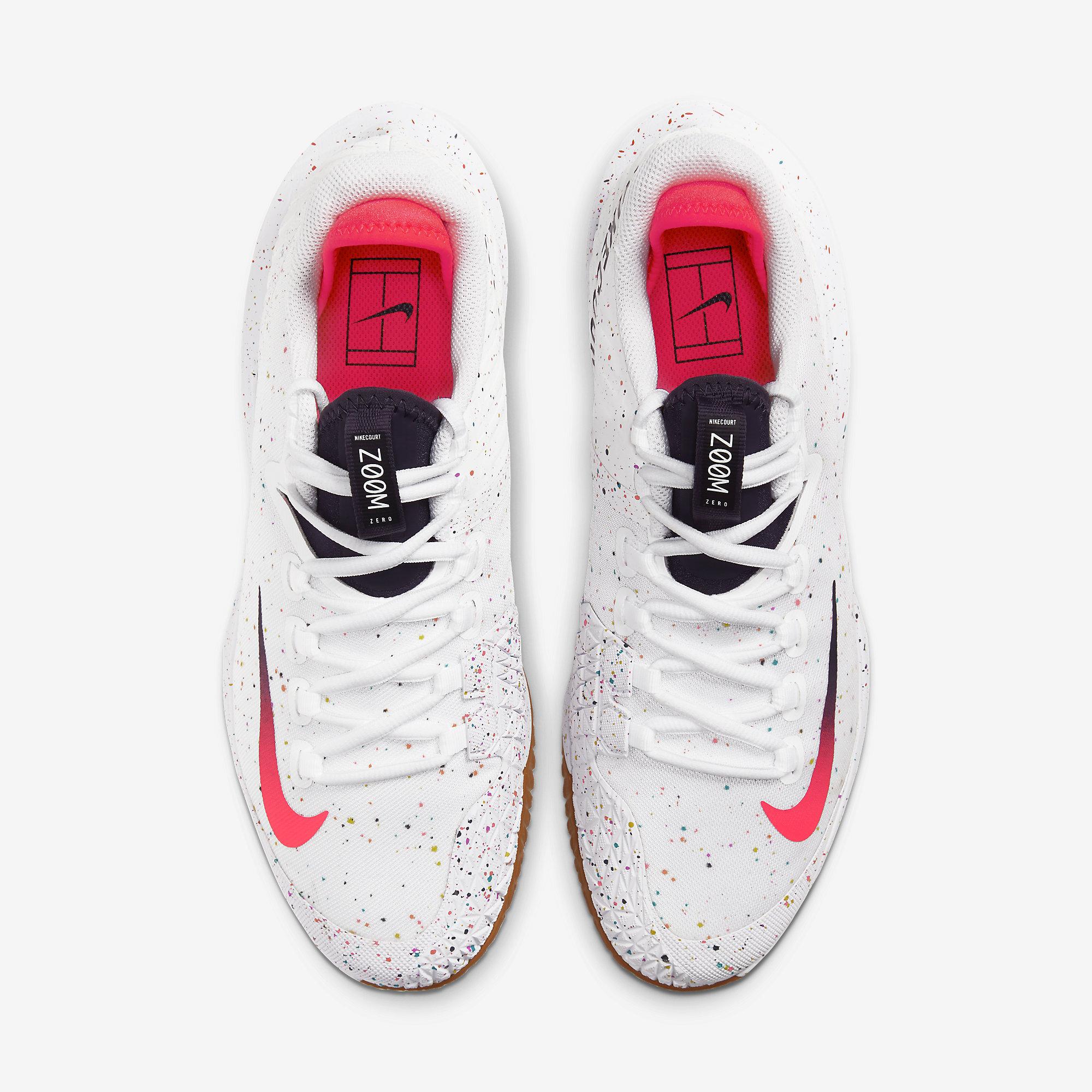 men's air zoom zero tennis shoes white and laser crimson