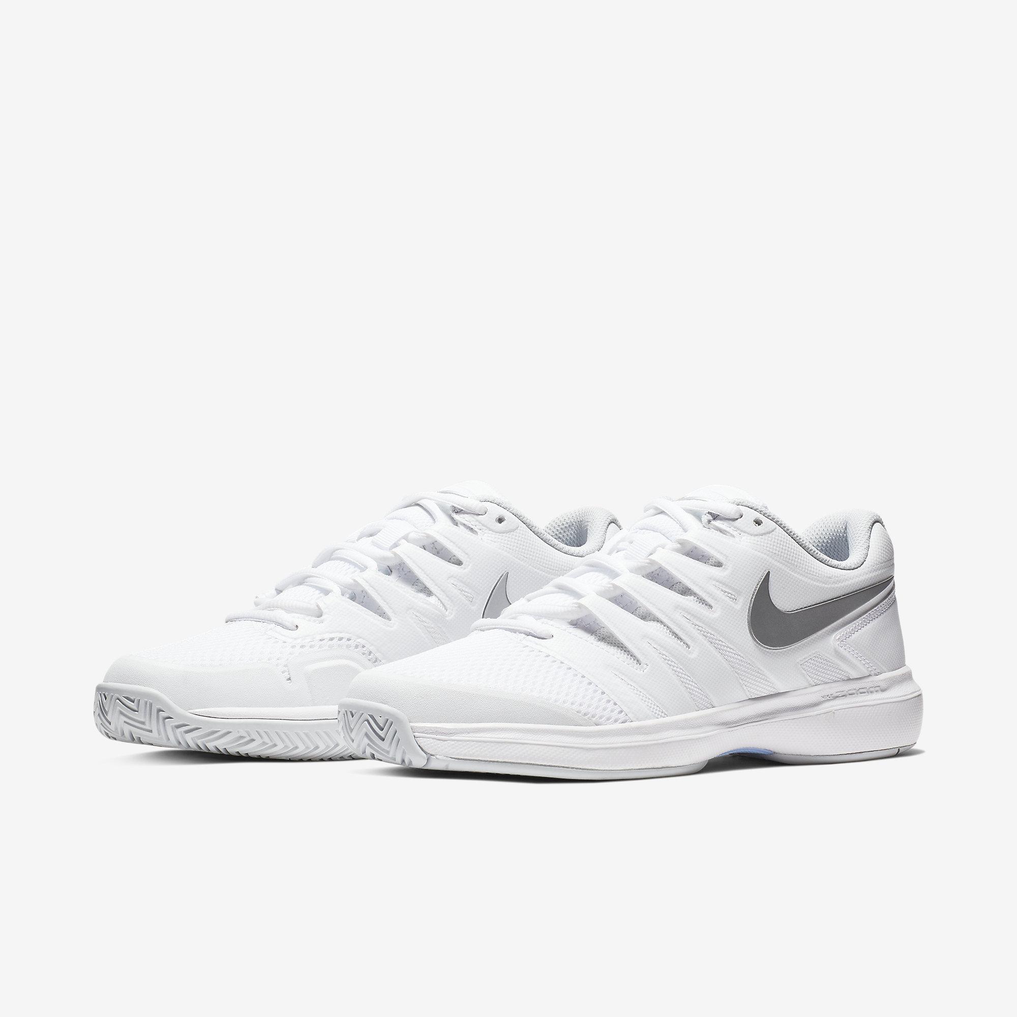 Nike Womens Air Zoom Prestige Tennis Shoes - White/Silver - Tennisnuts.com