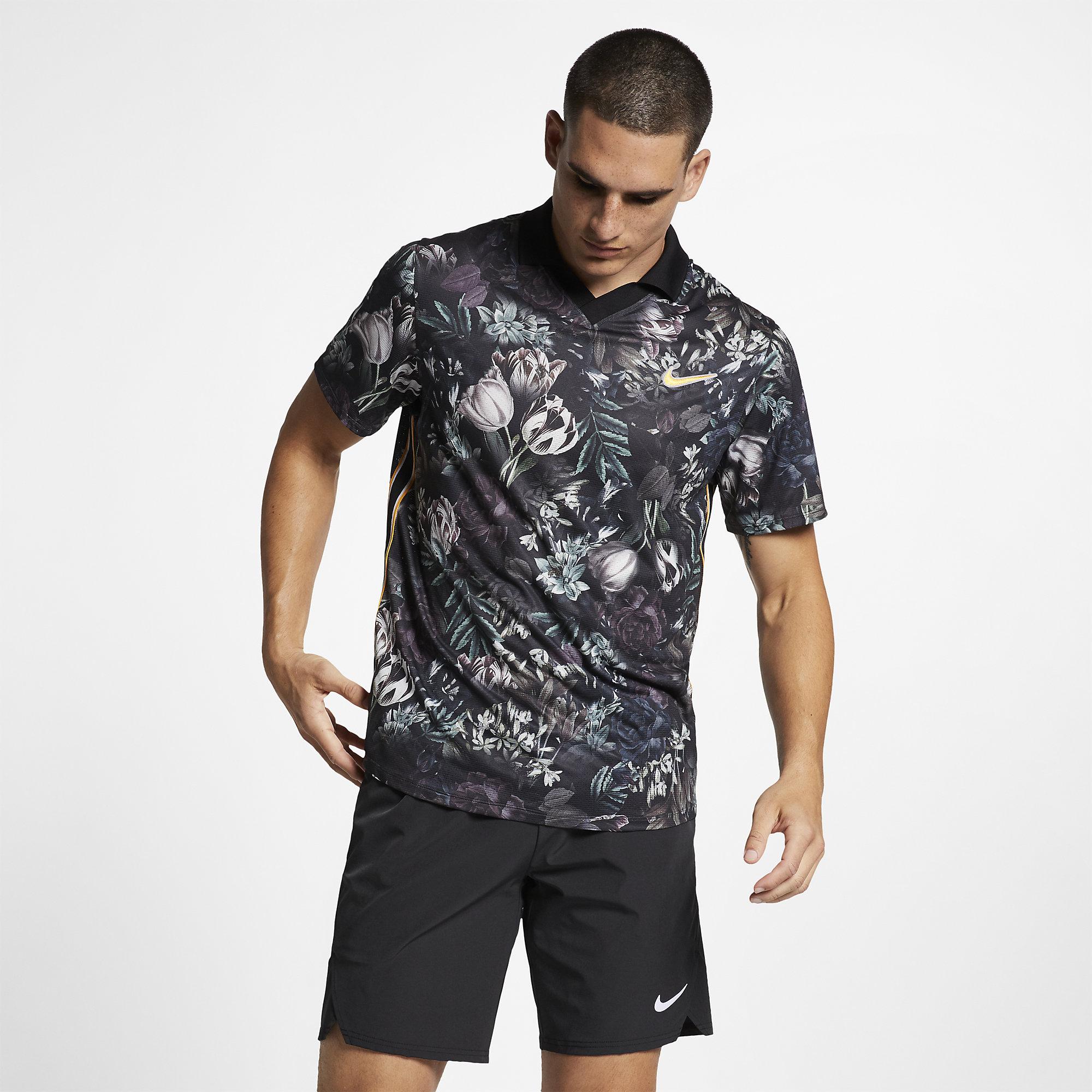 Nike Mens Slam Polo - Black/Canyon Gold - Tennisnuts.com