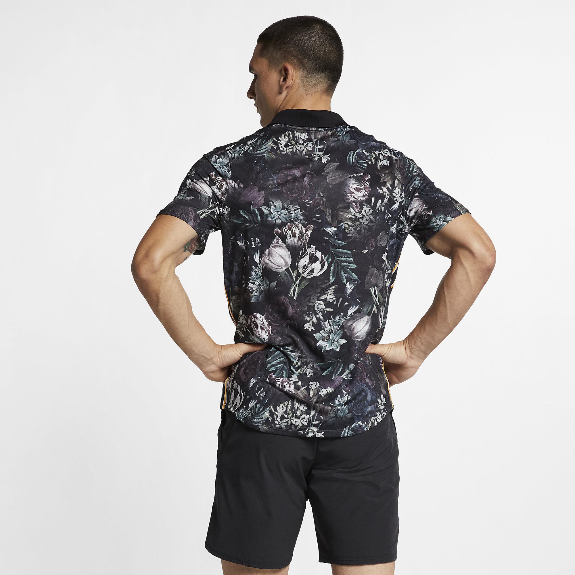 Nike Mens Slam Polo - Black/Canyon Gold - Tennisnuts.com