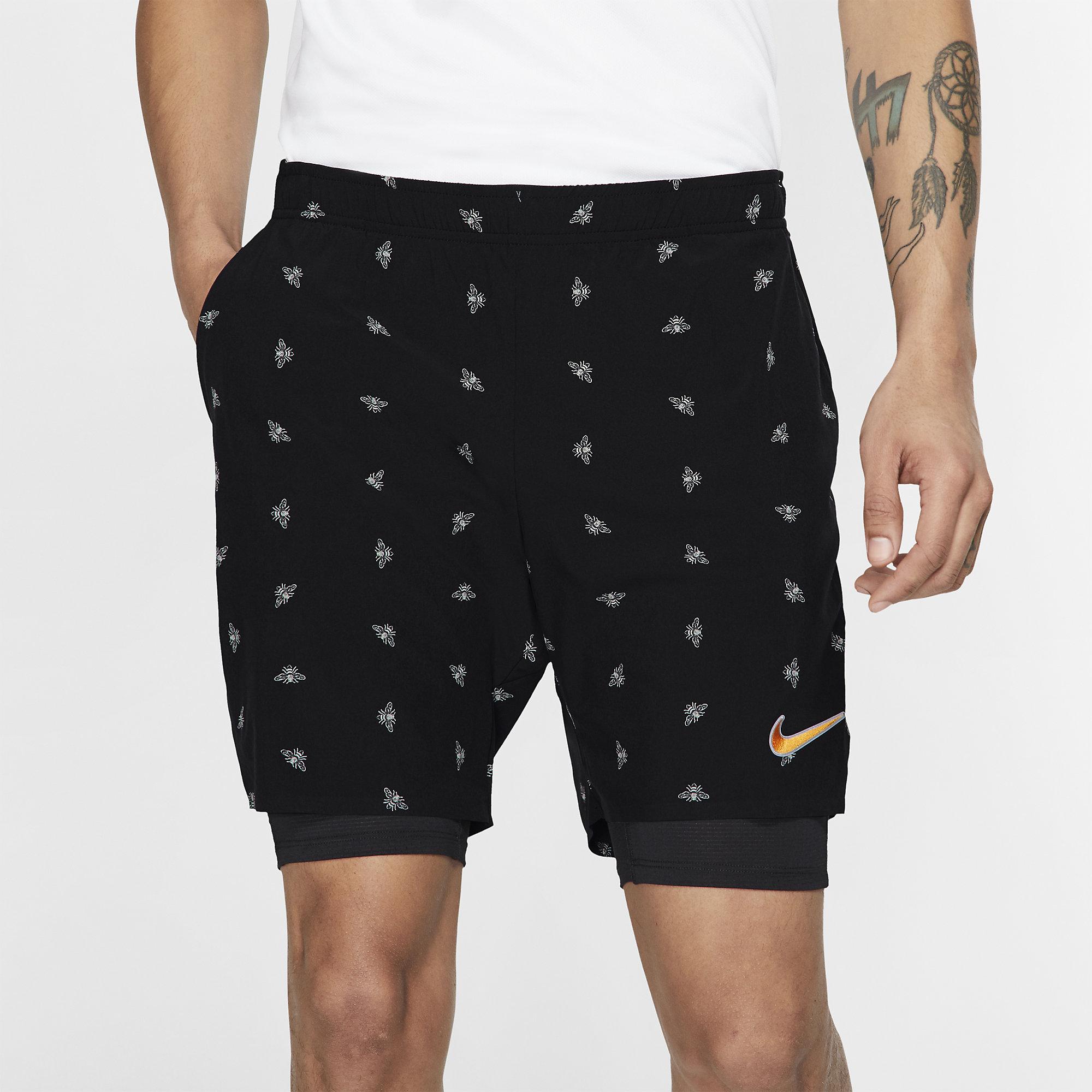 Nike Mens Flex Ace Tennis Shorts - Black/Canyon Gold - Tennisnuts.com