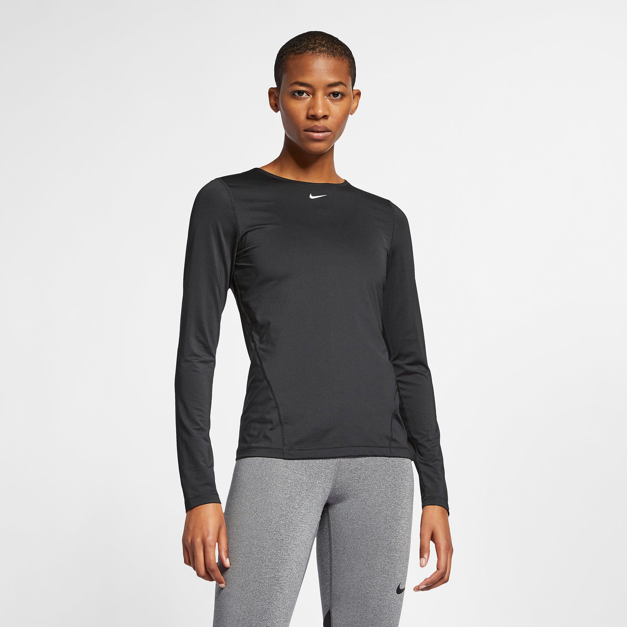 Nike Womens Long Sleeved Mesh Top - Black - Tennisnuts.com