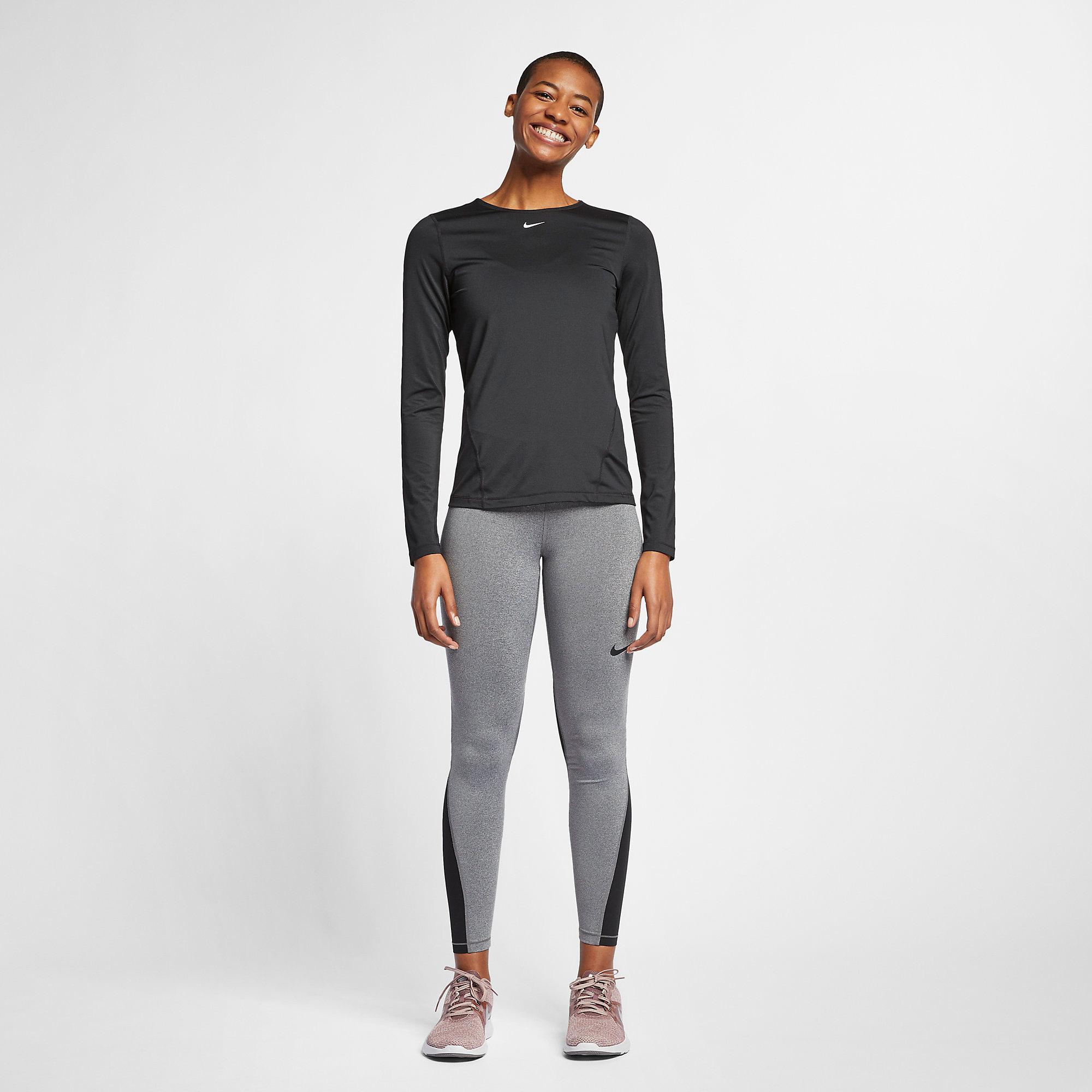 Nike Womens Long Sleeved Mesh Top - Black - Tennisnuts.com