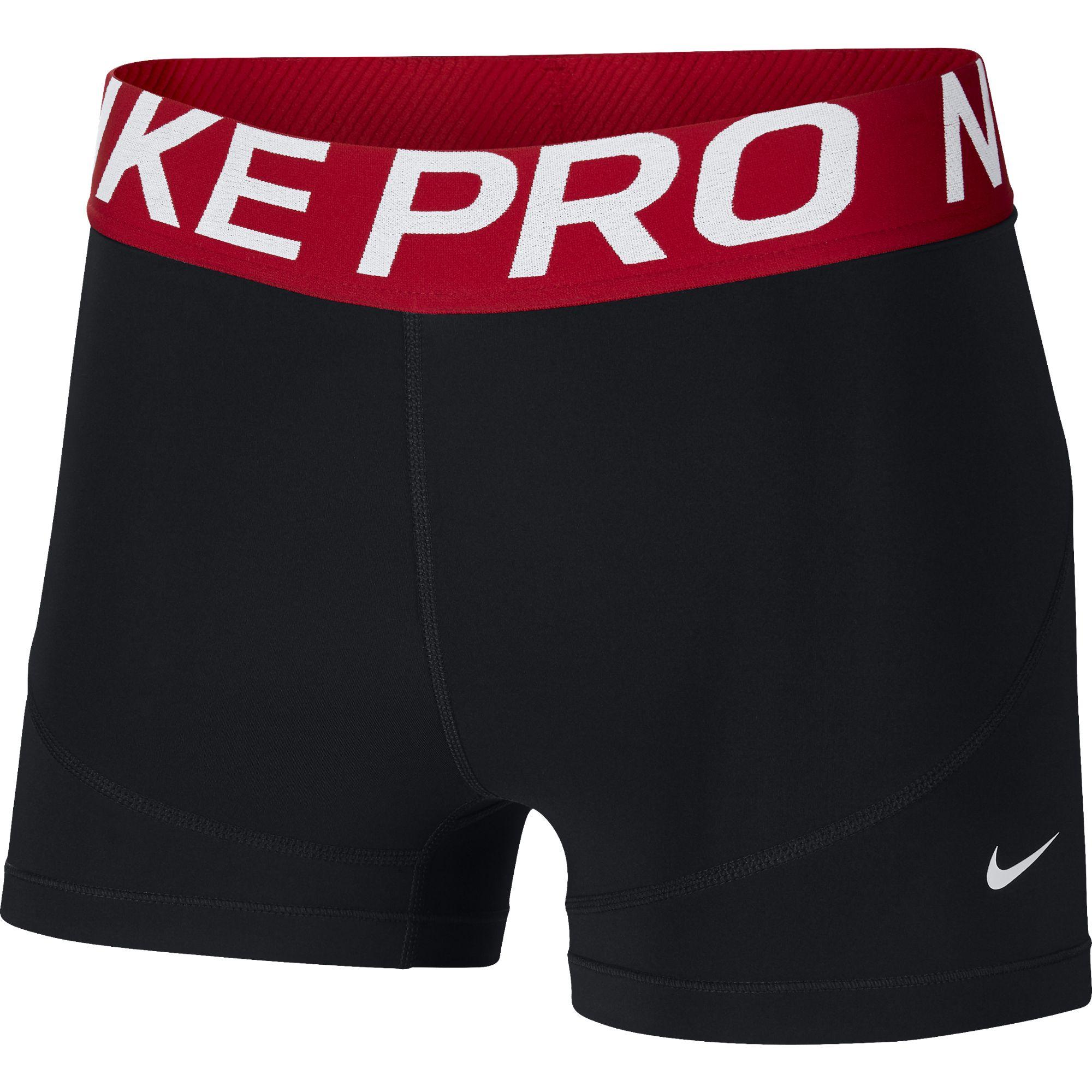 Nike Womens Pro 3 Inch Shorts - Black/Gym Red - Tennisnuts.com