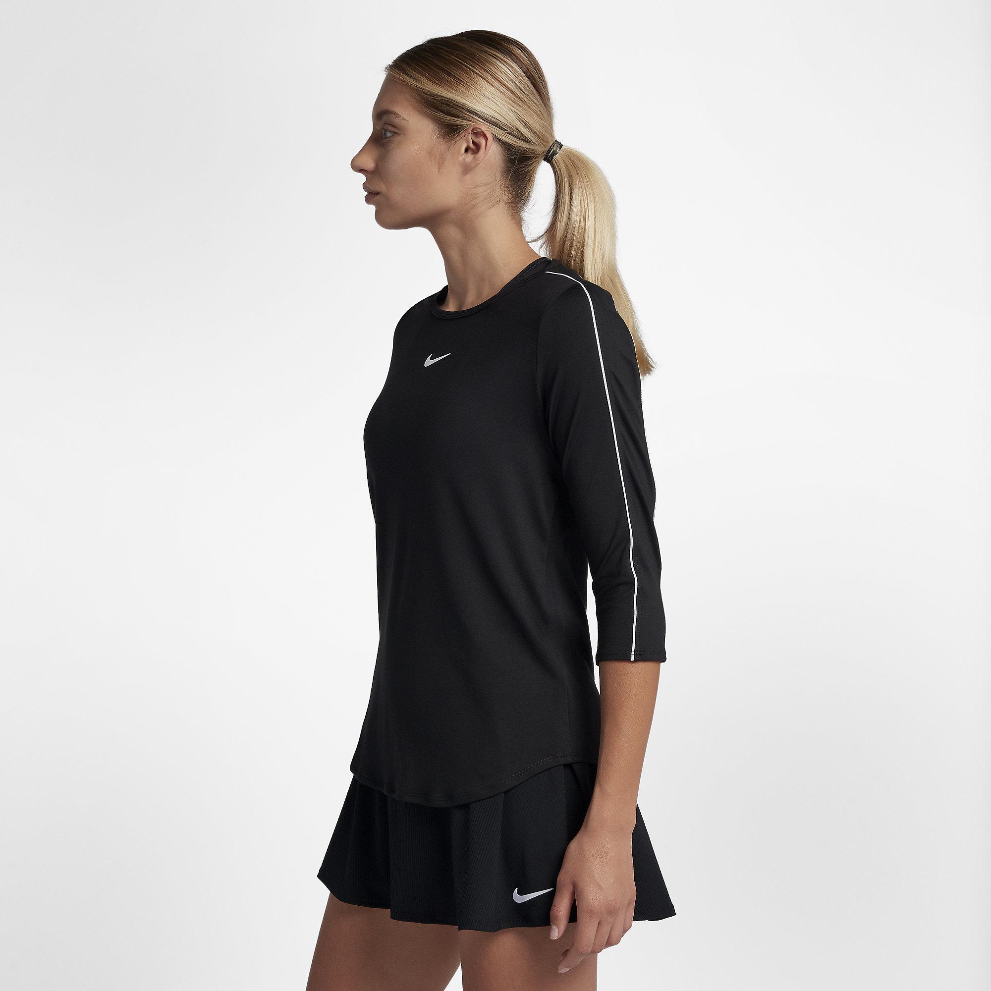 Nike Womens 3/4 Sleeve Tennis Top Black/White